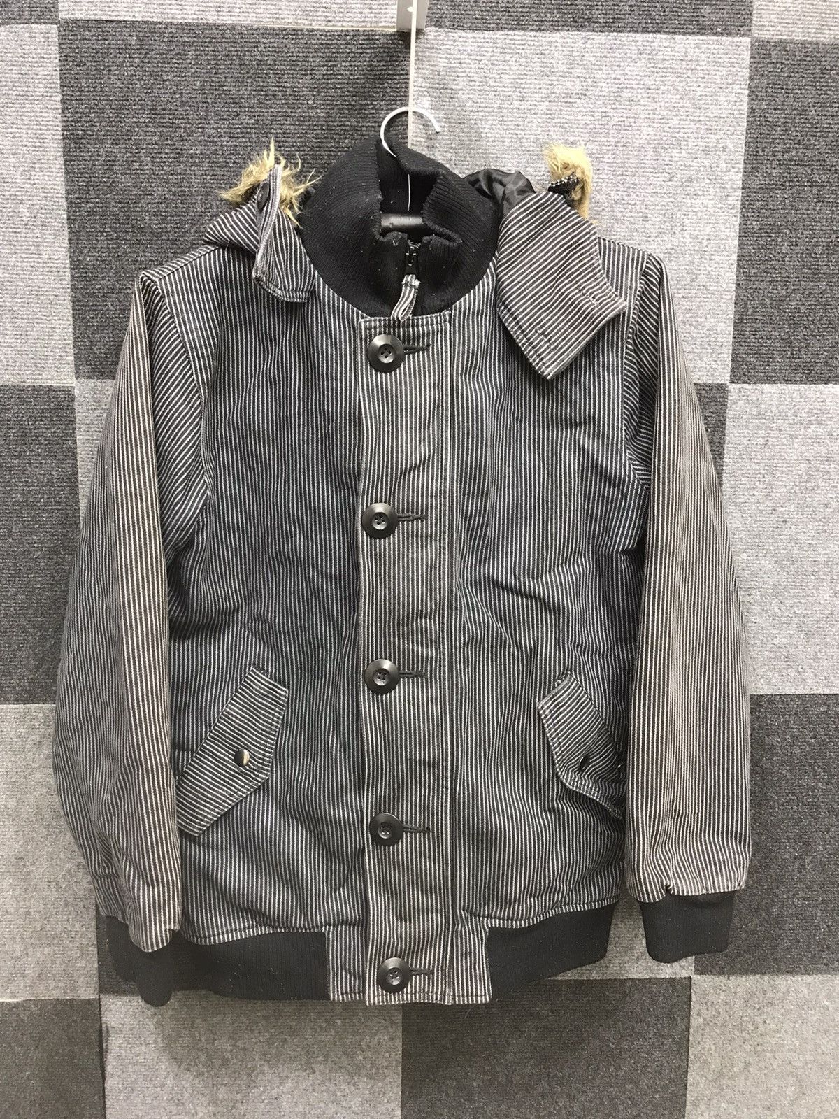 Japanese Brand Japanese Brand Hickory Stripe Hoodie Bomber Jacket Size US S / EU 44-46 / 1 - 1 Thumbnail