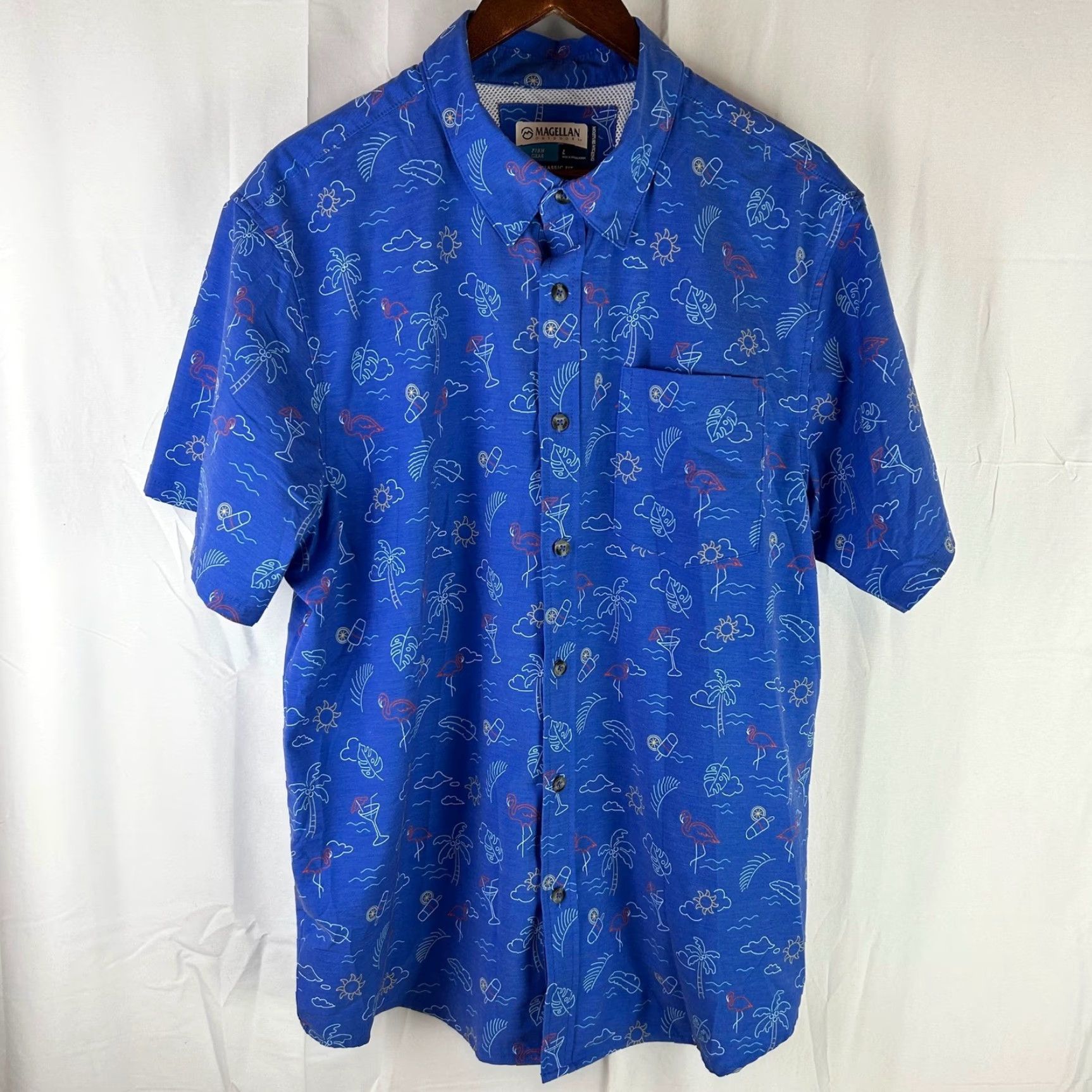 Vintage VINTAGE? No — Magellan Outdoors Fish Gear Button-Down Shirt Mens Large Blue Tropical Flamingo Shirt Size US L / EU 52-54 / 3 - 2 Thumbnail