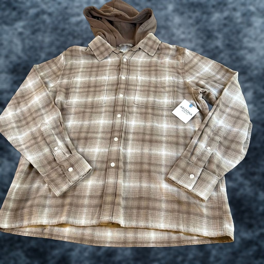 Vintage Arizona Jean Co. Hooded Flannel Shirt Plaid Button-Up Long Sleeve Mens Medium Brown Size US M / EU 48-50 / 2 - 1 Thumbnail