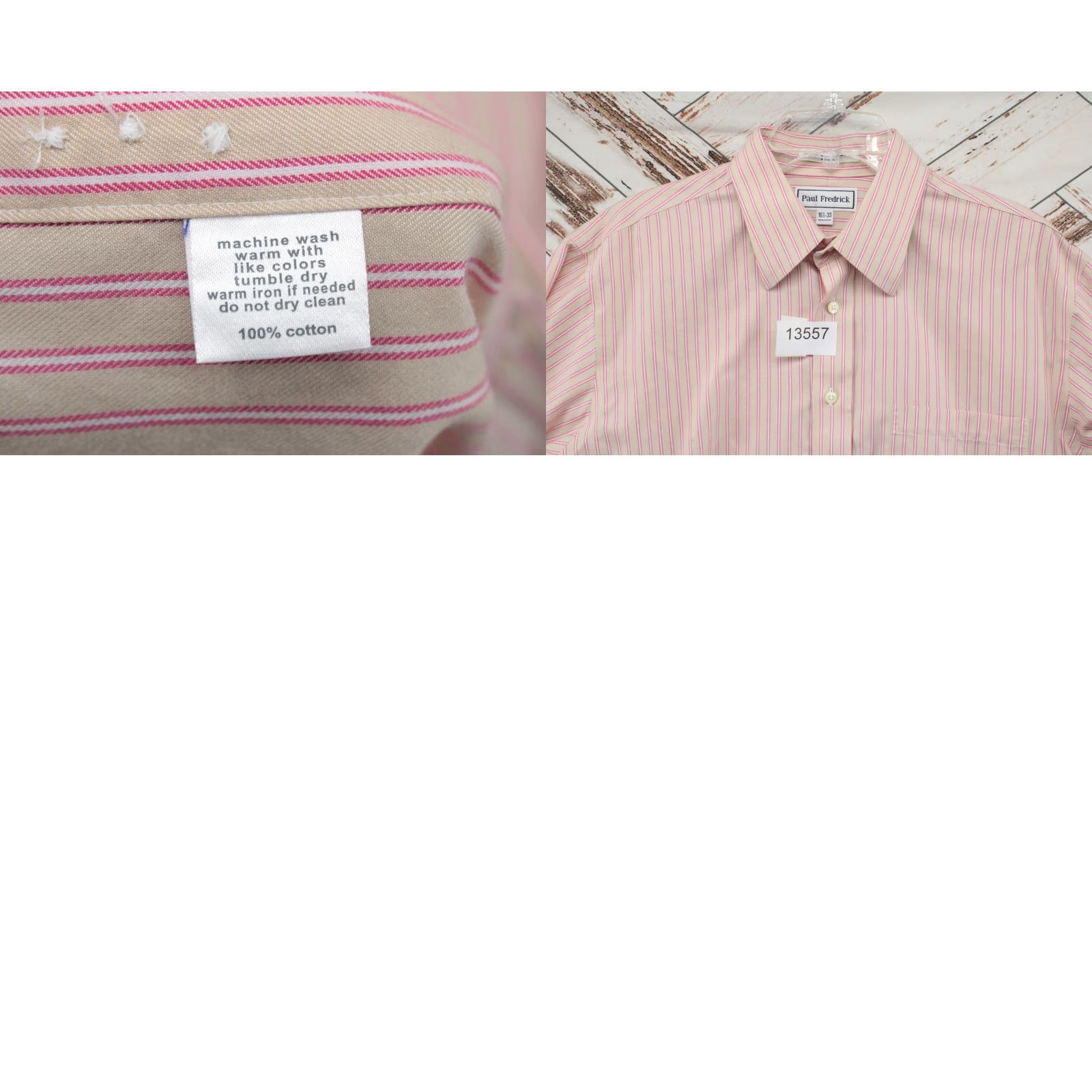 Vintage Paul Fredrick Shirt Men's 16.5 Beige Red Striped Two-Ply Cotton Dobby Casual Shirt Size US XL / EU 56 / 4 - 8 Thumbnail
