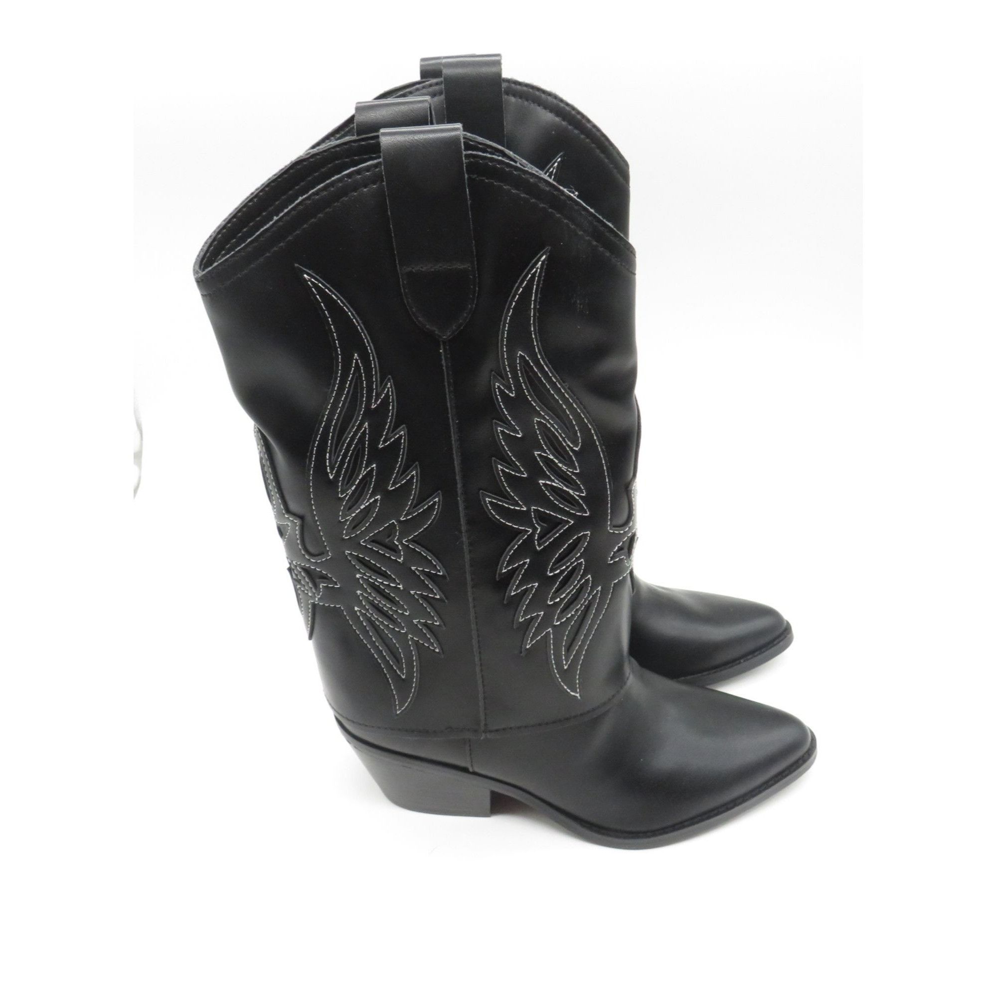 Nine West Nine West Women's Black Cowboy Boot Embroidered Wings Floral Size US 6.5 / IT 36.5 - 7 Thumbnail