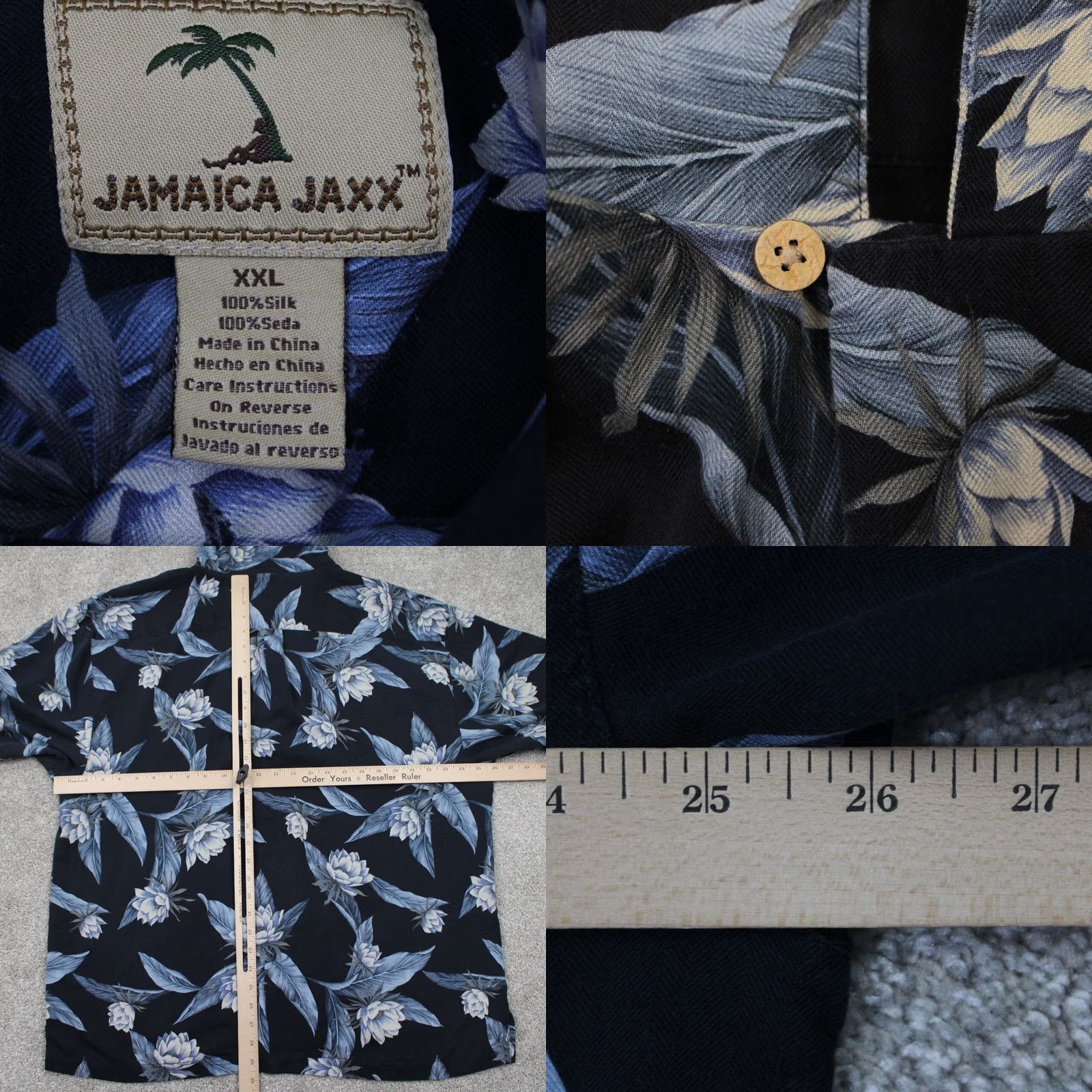 Vintage Jamaica Jaxx Silk Button-Up Floral Camp Shirt Men 2XL Blue S/S Collared Casual/Party/Cocktail All Seasons Shirt Mens 2XL Blue Floral Silk Button-Up Size US XXL / EU 58 / 5 - 8 Thumbnail