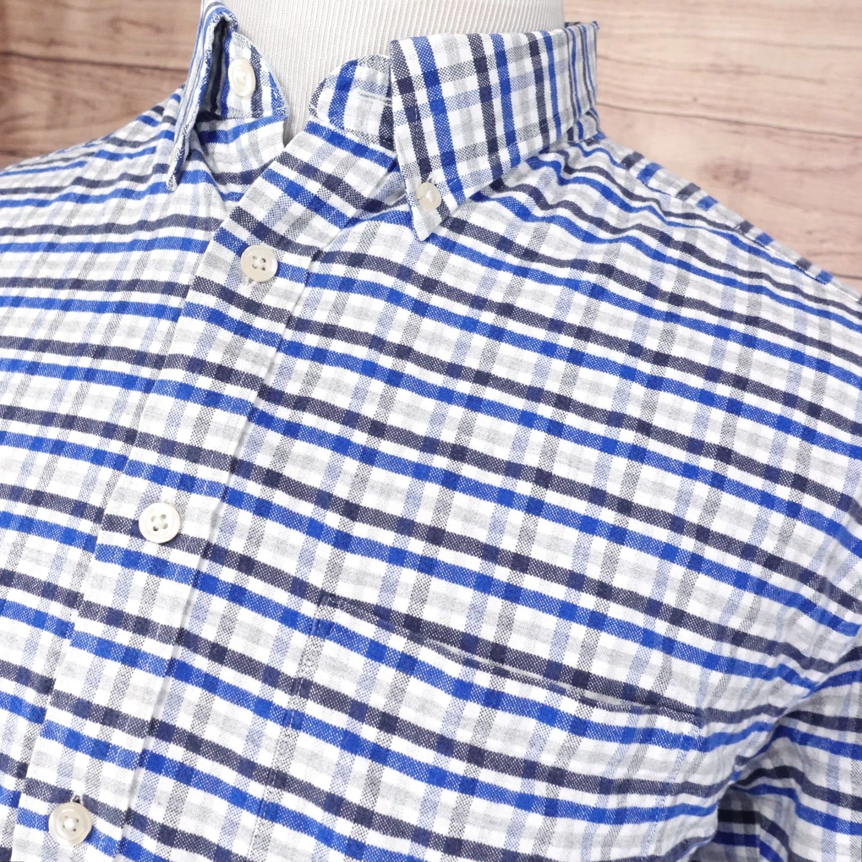Charles Tyrwhitt Vintage Charles Tyrwhitt Blue Check Cotton Classic Fit Flannel Button-Down Shirt Men XL Size US XL / EU 56 / 4 - 2 Thumbnail