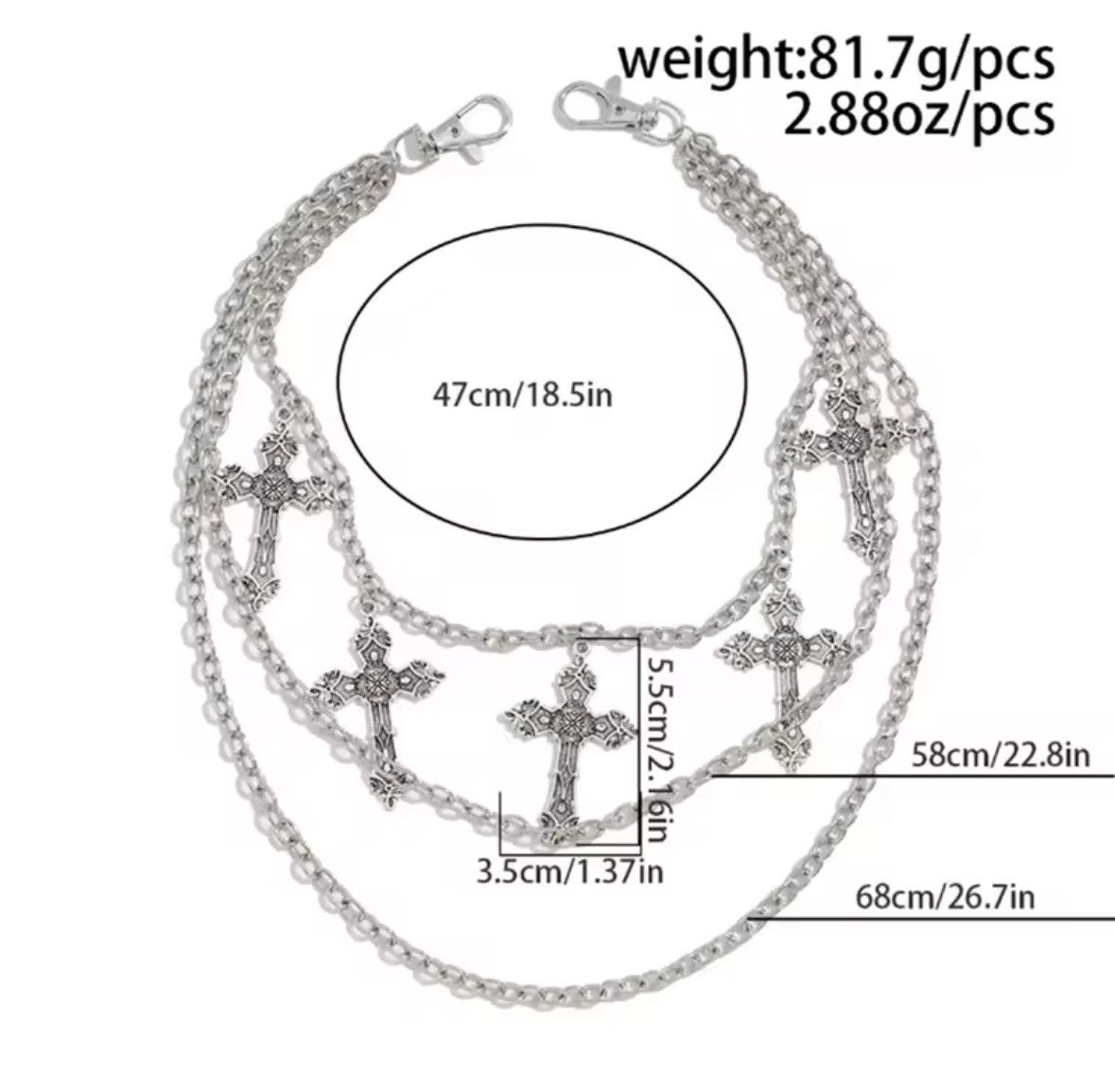 Other Punk Metal Pants Chain Wallet Belt Chain Cross Pendant Size ONE SIZE - 5 Thumbnail