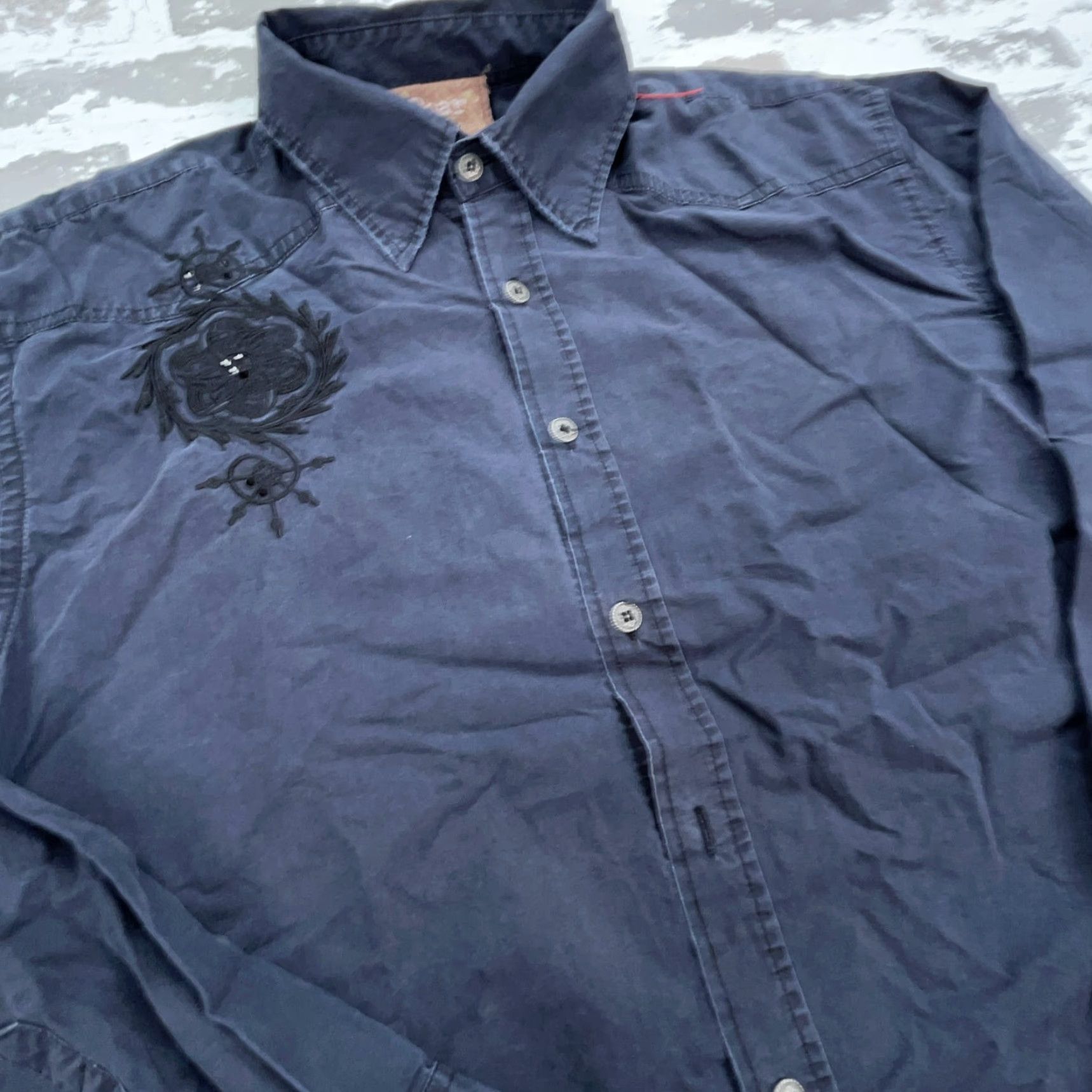 Roar Roar Shirt Men L Blue Button Up Embroidered Western Cowboy Casual Shirt (Regular Fit) Size US L / EU 52-54 / 3 - 5 Thumbnail