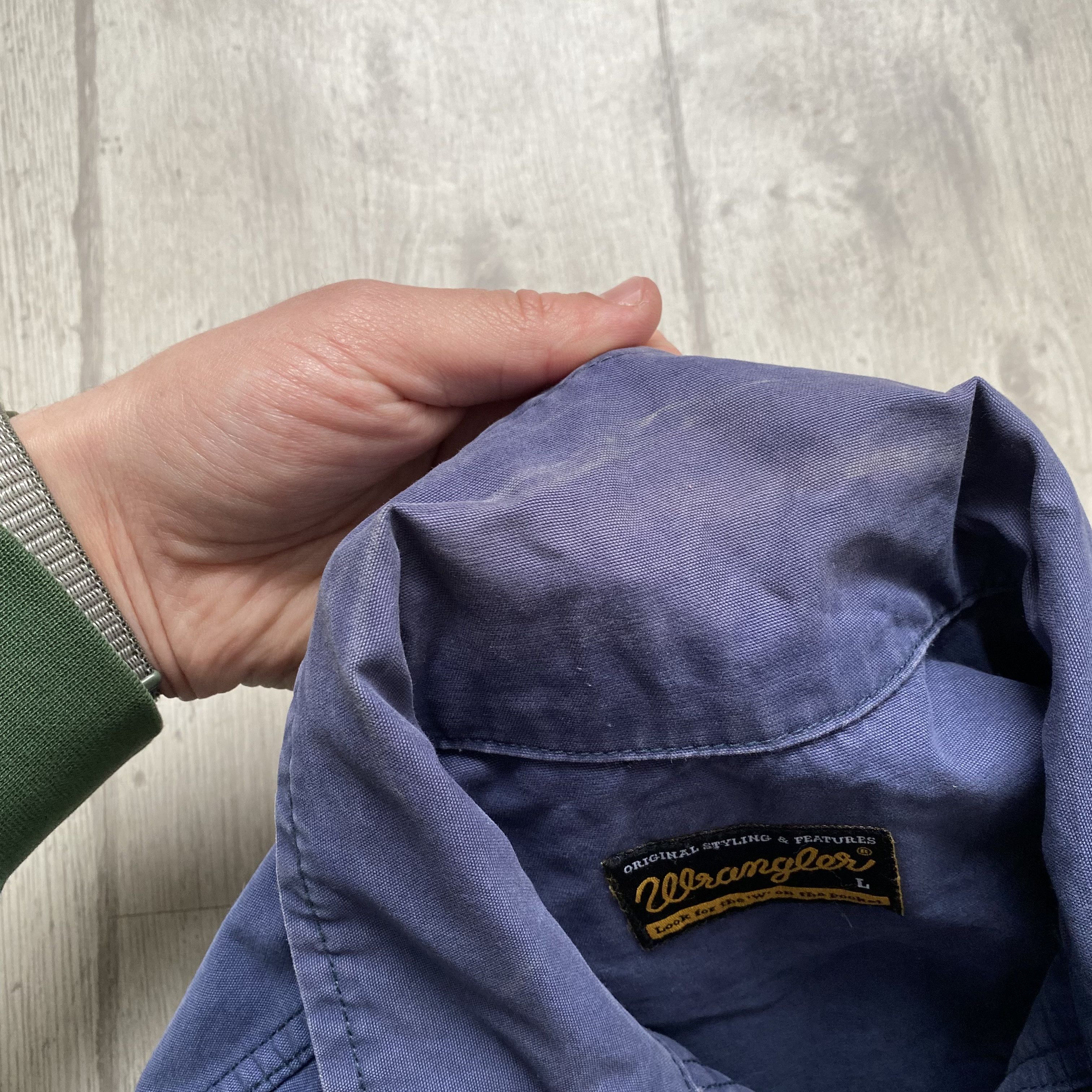 Le Laboureur Vintage 90s Faded Wrangler work jacket Sanfor French Chore Size US L / EU 52-54 / 3 - 11 Thumbnail