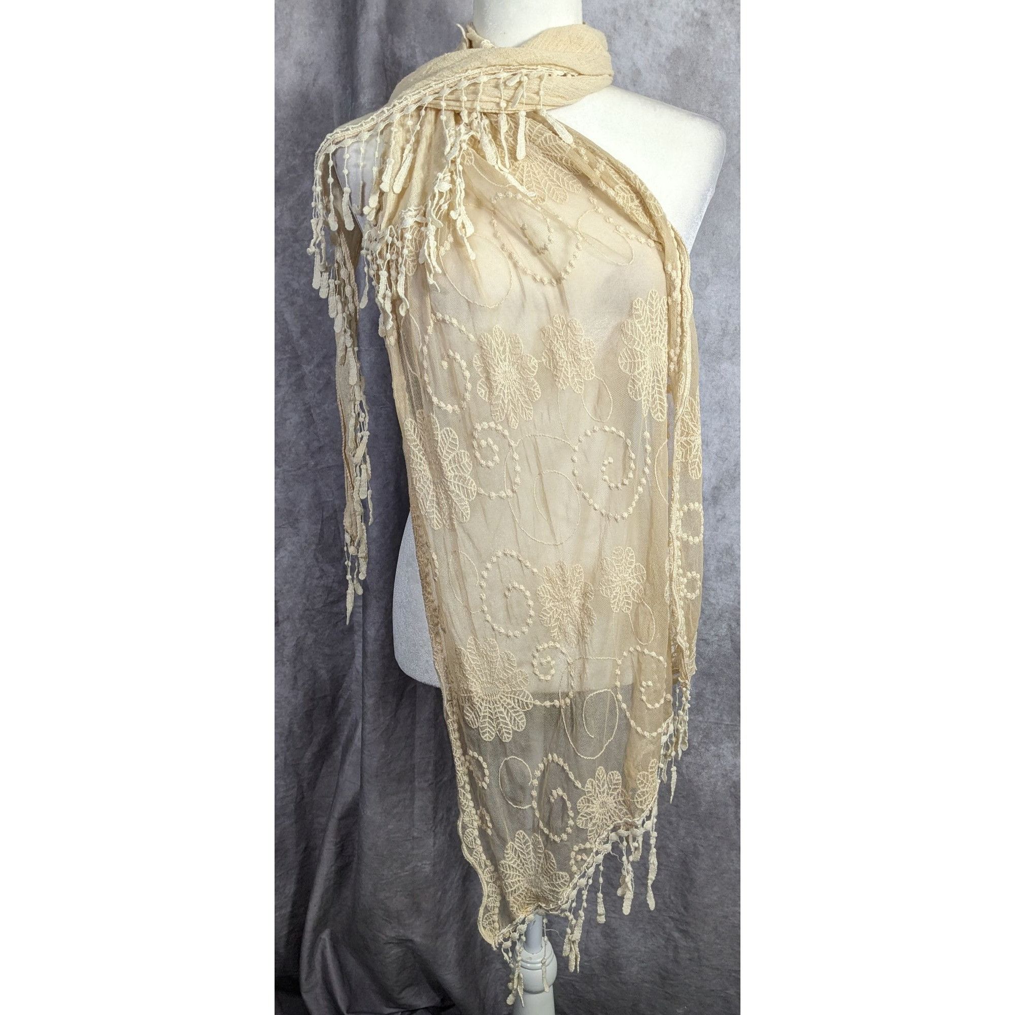 Other Vintage Victorian Style Crochet Lace Asymmetrical Scarf Wrap Size ONE SIZE - 10 Thumbnail