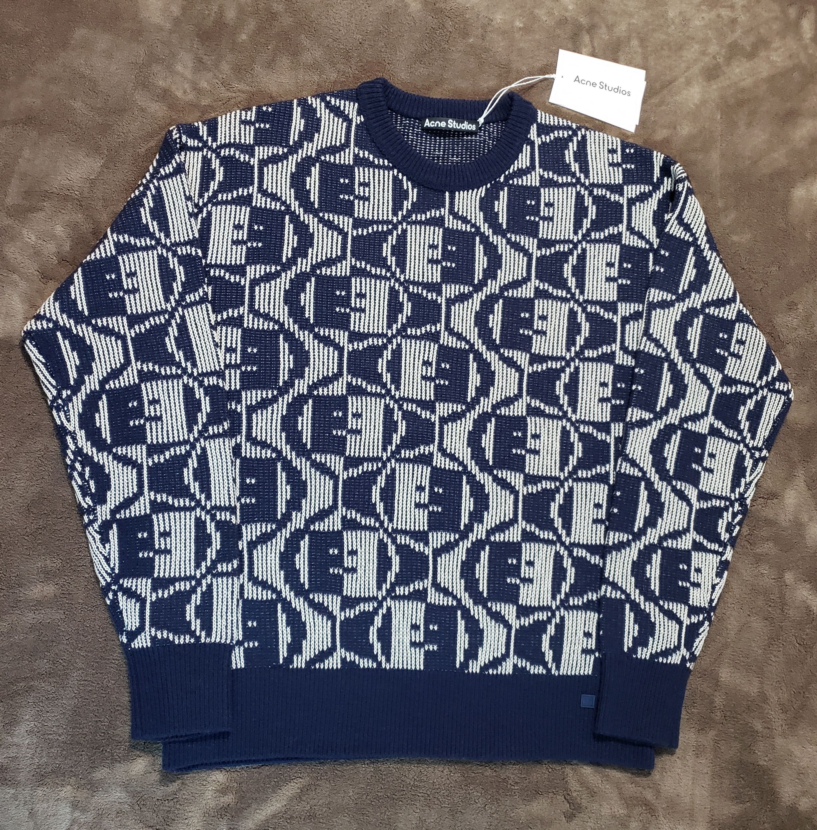 Acne Studios Jacquard Face Knit Crewneck Sweater Size US XS / EU 42 / 0 - 1 Thumbnail