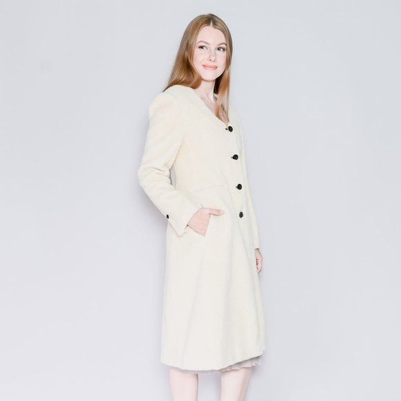 Other GIA STUDIOS Ivory Cream Collarless Sherpa Coat Small Size S / US 4 / IT 40 - 3 Thumbnail