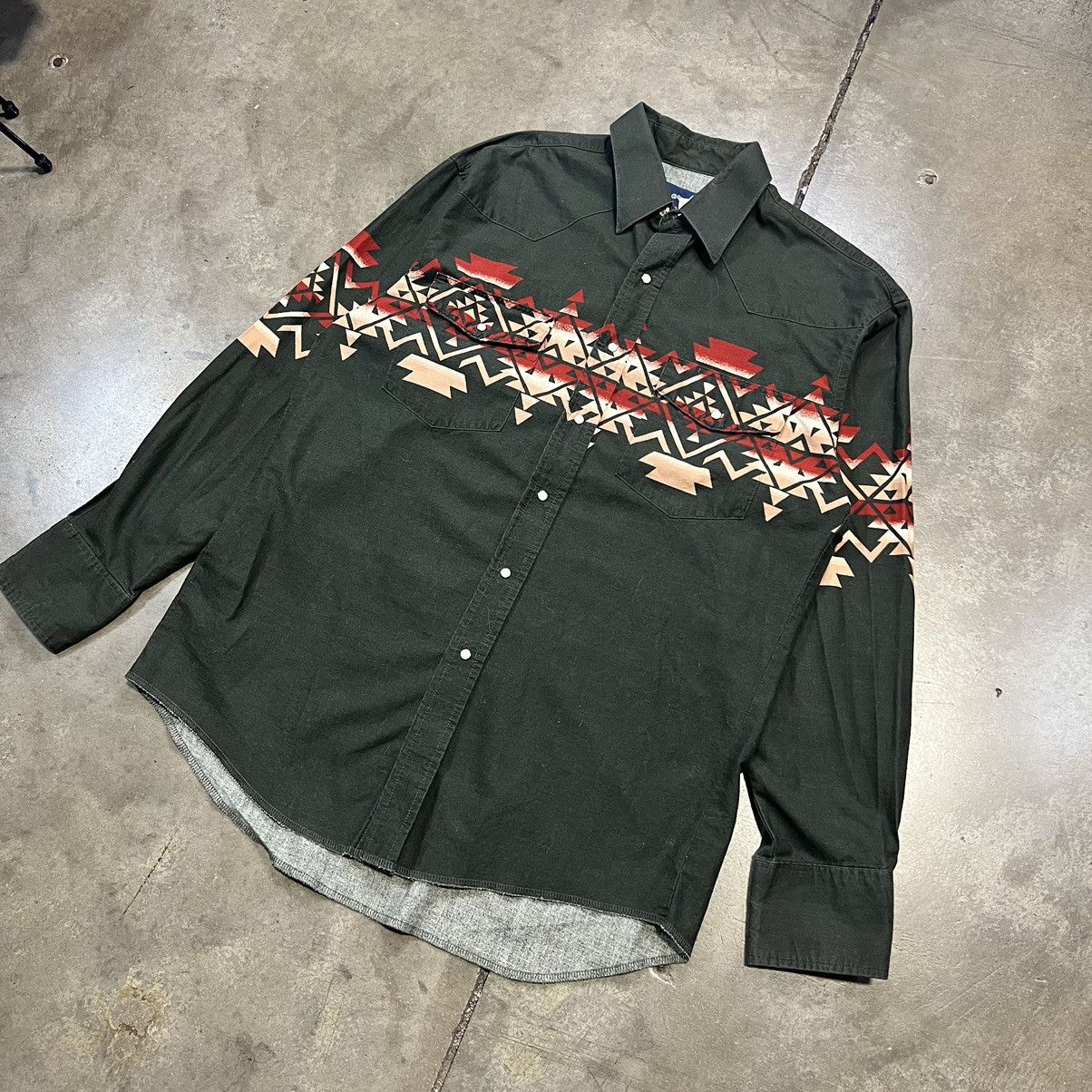 Vintage × Wrangler Vintage 80s Wrangler Pearl Snap Western Cowboy Shirt Aztec Size US L / EU 52-54 / 3 - 2 Thumbnail