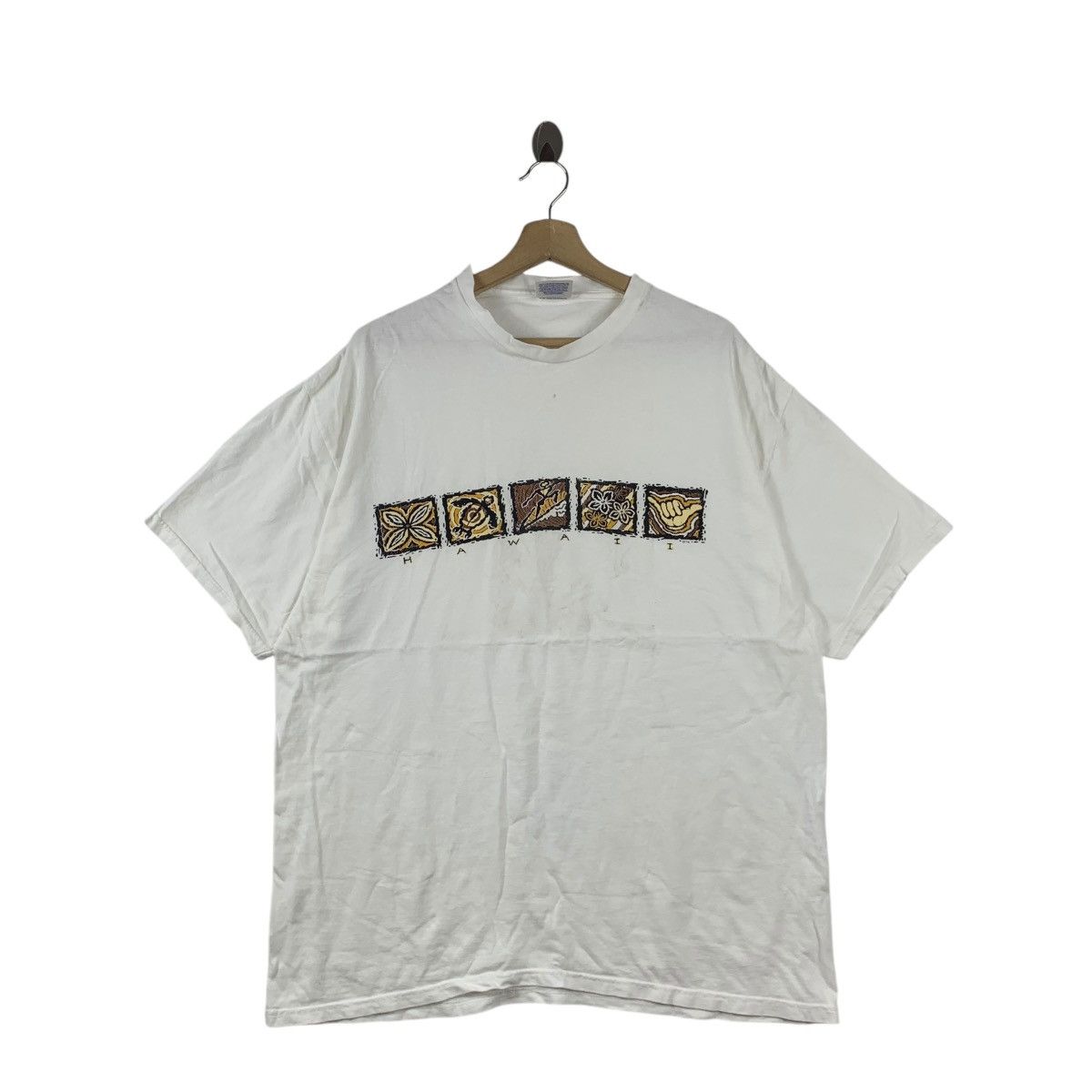 Vintage Vintage 90’ HAWAII HANG LOOSE Hanes Tag Tee Shirt Top Box Size US XL / EU 56 / 4 - 1 Thumbnail