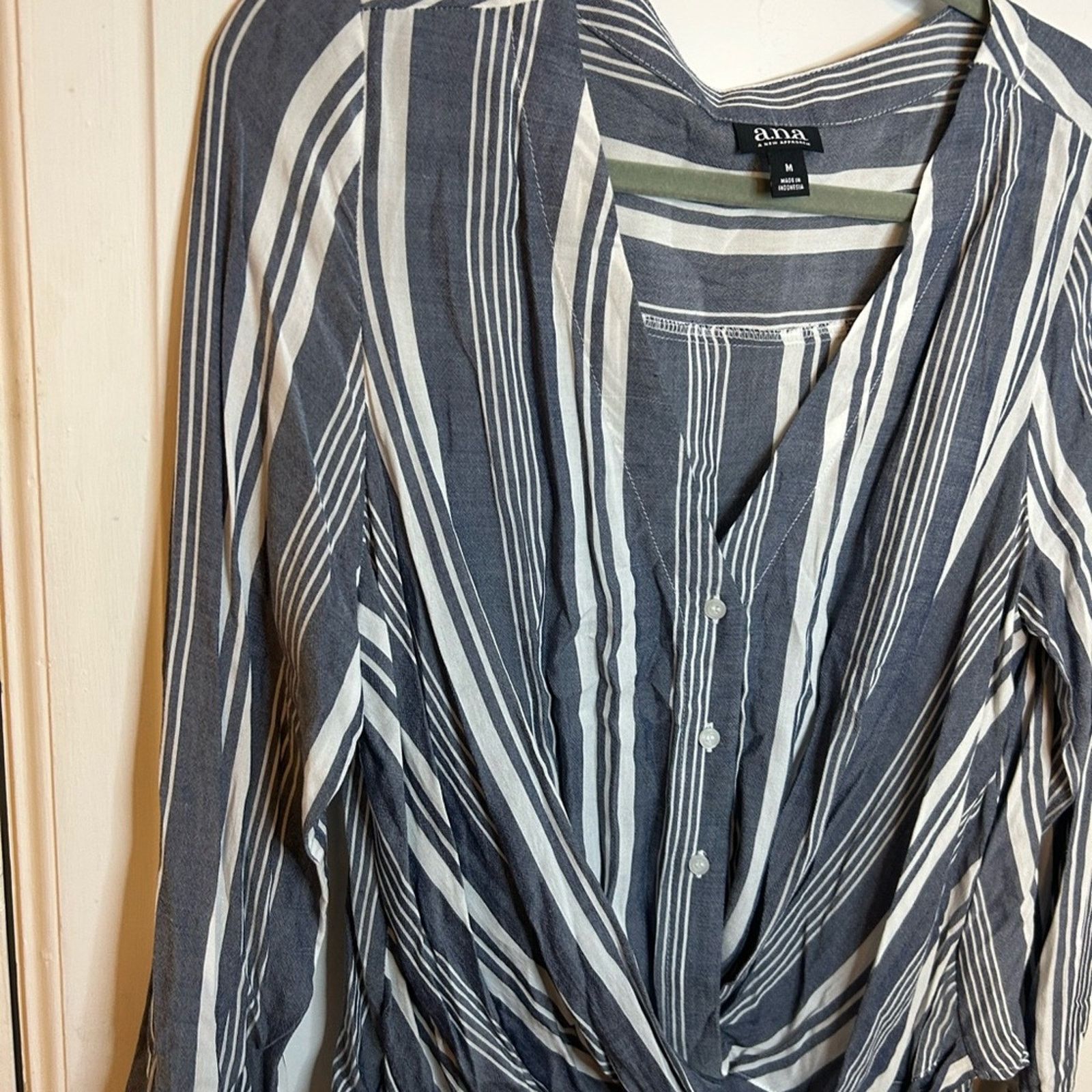 Other A.N.A Blue Striped Drape Blouse Size M / US 6-8 / IT 42-44 - 5 Thumbnail