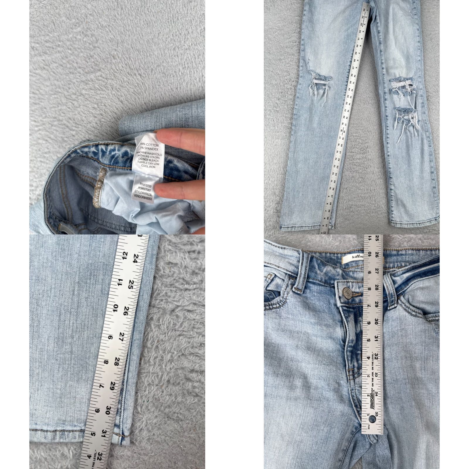 Vintage Willow Root Jeans Women's 5-Pocket Denim Bootcut Regular Medium Light Wash Mid Rise 26x32 Blue Distressed Stretch Mens-Womens-? Size 26" / US 2 / IT 38 - 8 Thumbnail