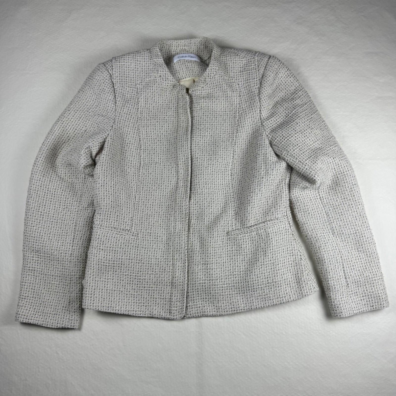 Calvin Klein Calvin Klein Womens Textured Tweed Zip Blazer Jacket Size 10 Size L / US 10 / IT 46 - 1 Thumbnail