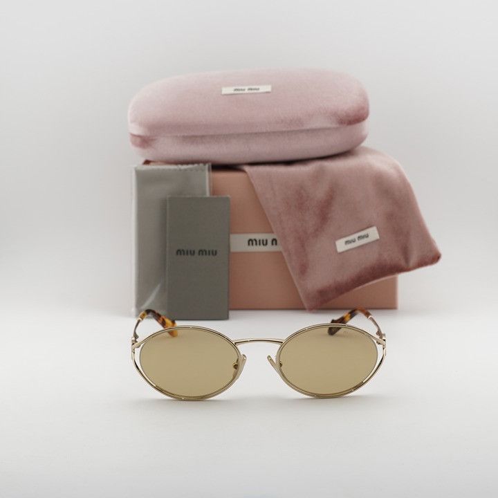 Miu Miu Miu Miu MU52YS ZVN10R Sunglasses Gold Oval Frame, Yellow Size ONE SIZE - 11 Thumbnail