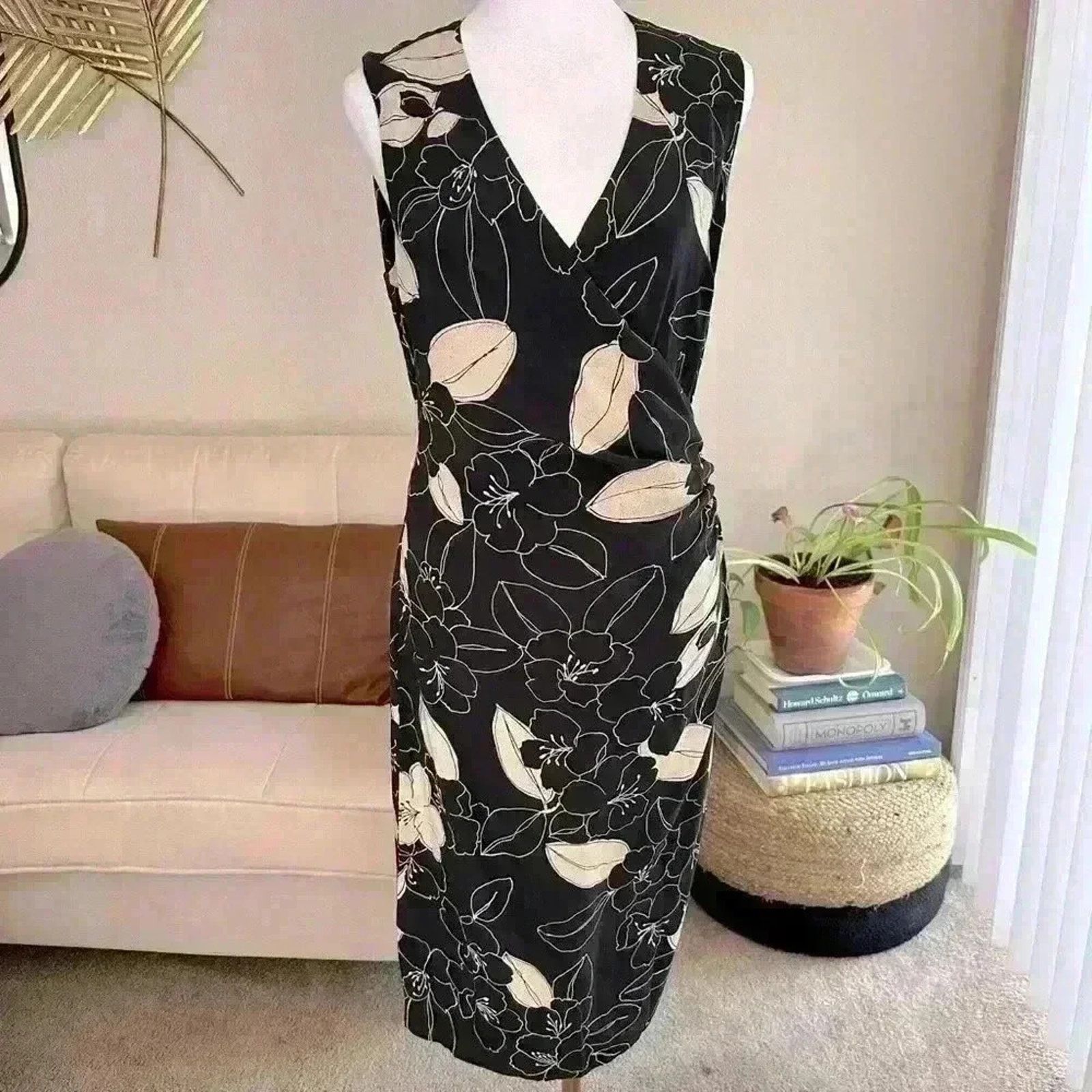 Max Mara MAX MARA Pura Seta Black Ivory Floral SILK Dress 8 Size M / US 6-8 / IT 42-44 - 1 Thumbnail