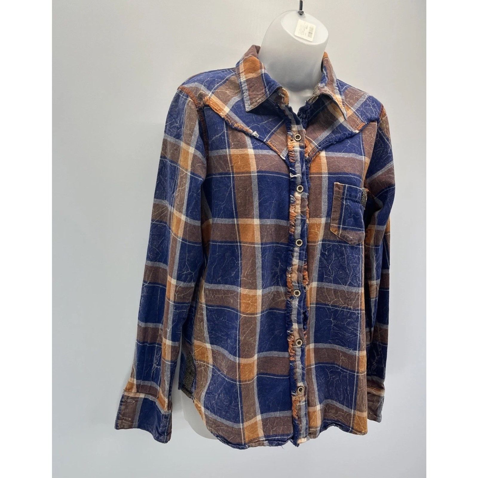 BKE BKE Flannel Southwest Design Womens M Blue Plaid Longsleeve Size M / US 6-8 / IT 42-44 - 3 Thumbnail