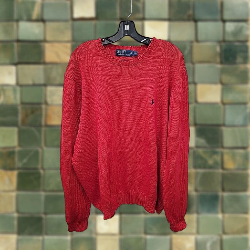 Polo Ralph Lauren VINTAGE Polo Ralph Lauren Sweater Shirt 2XL Mens Red Knit Pullover 90s Classic Crew Neck Long Sleeve Cotton Size US XXL / EU 58 / 5 - 1 Thumbnail