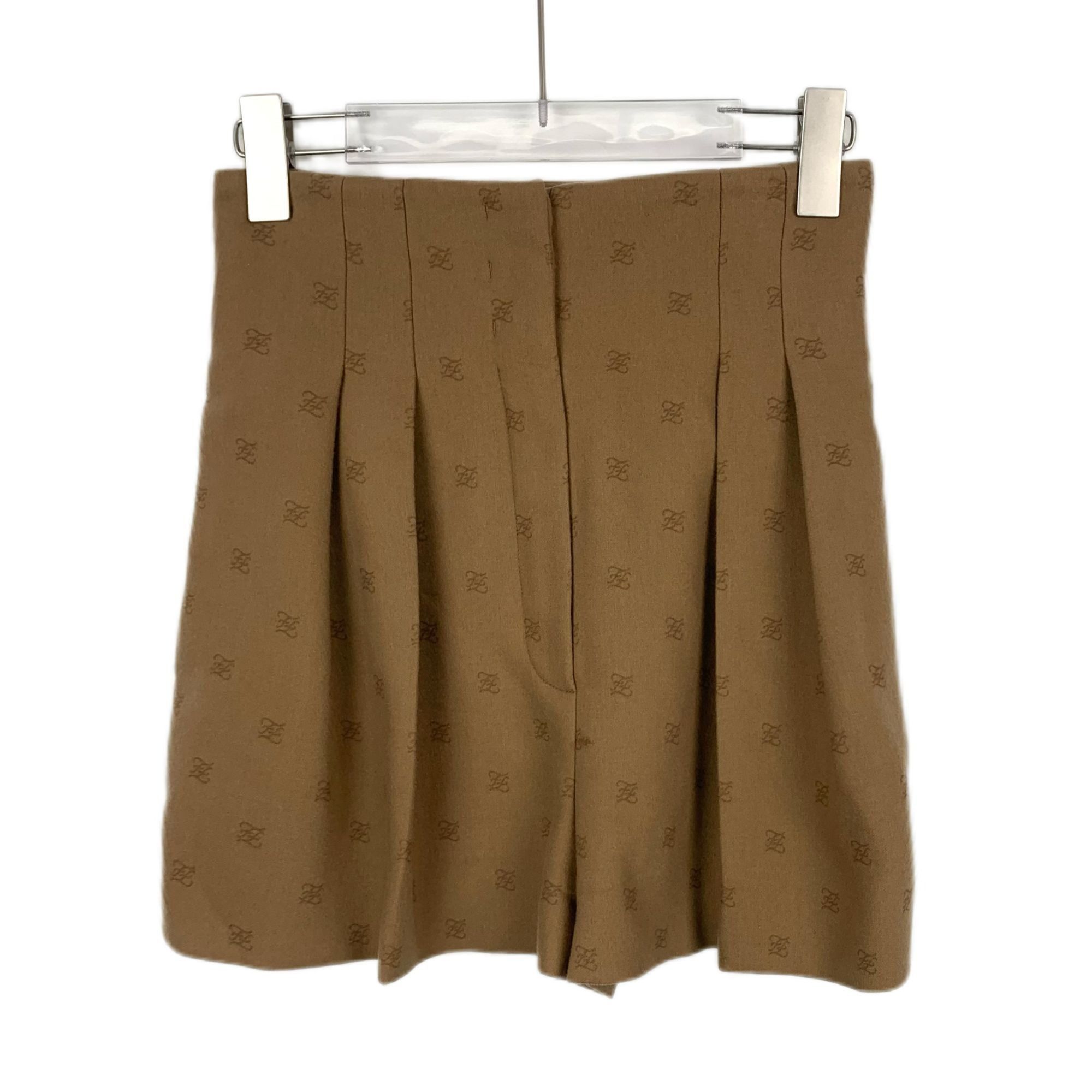 Fendi Fendi Roma Womens Brown Logo Pleated Wool & Cashmere Shorts Size 40" / US 18 - 1 Thumbnail