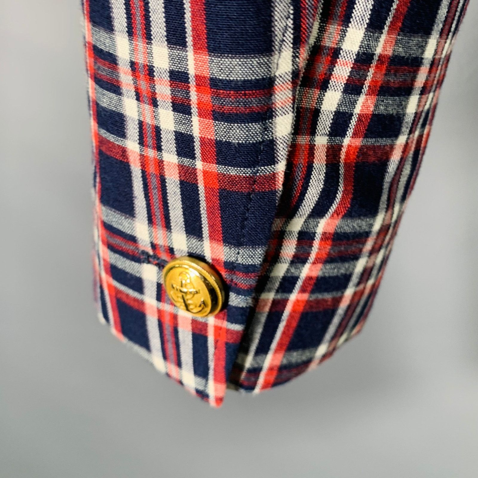Maison Kitsune Size 36 Navy Red White Plaid Cotton Sport Coat Size 36R - 5 Thumbnail