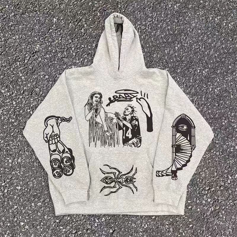Japanese Brand Grey washed vintage God pattern hoodie y2k Size US L / EU 52-54 / 3 - 1 Thumbnail