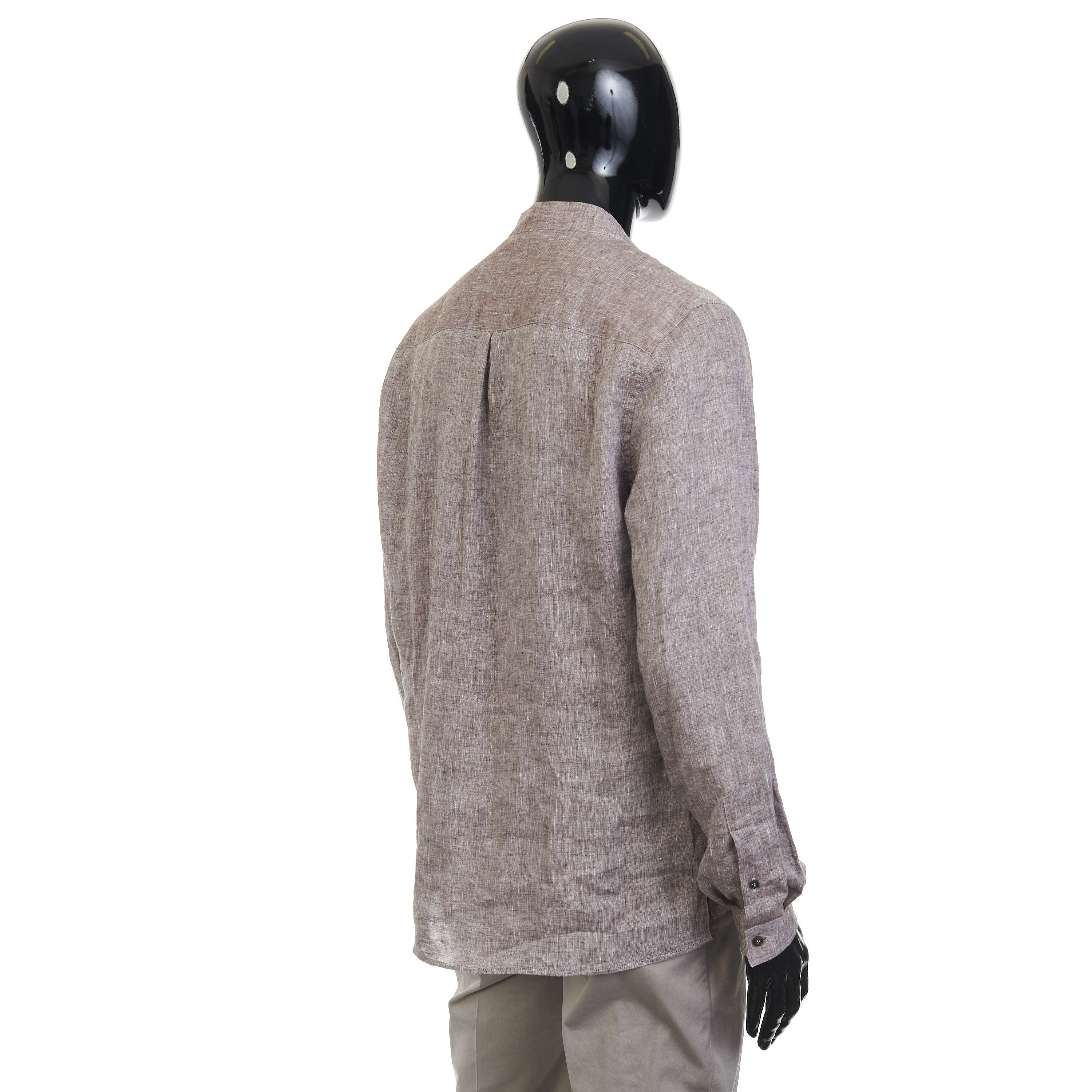 Brunello Cucinelli Brown Linen Shirt - Mandarin Collar, Easy Fit Size US S / EU 44-46 / 1 - 6 Thumbnail