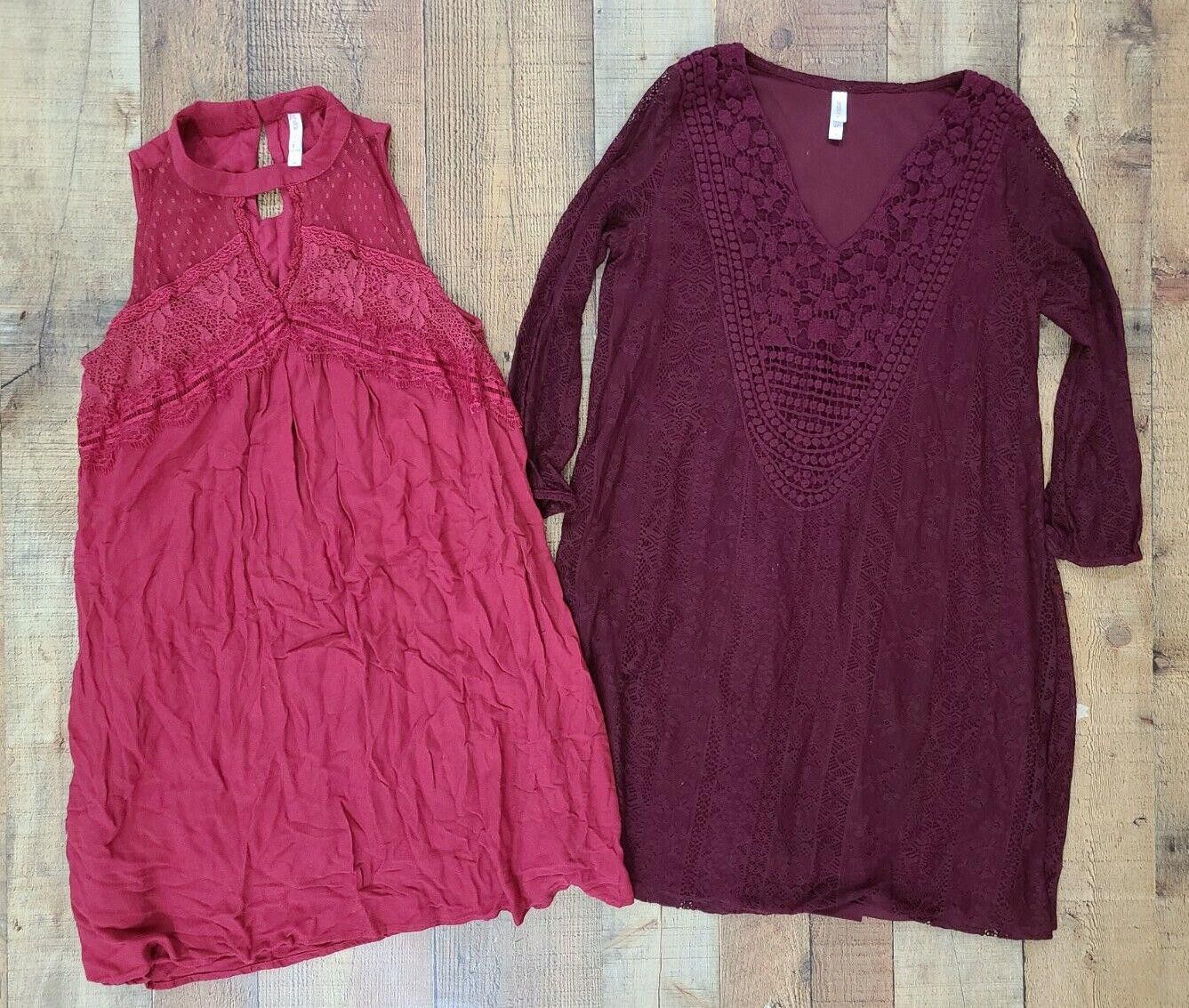 Designer Xhilaration dress Lot Medium Maroon Lace Boho V Neck Long Size M / US 6-8 / IT 42-44 - 2 Thumbnail