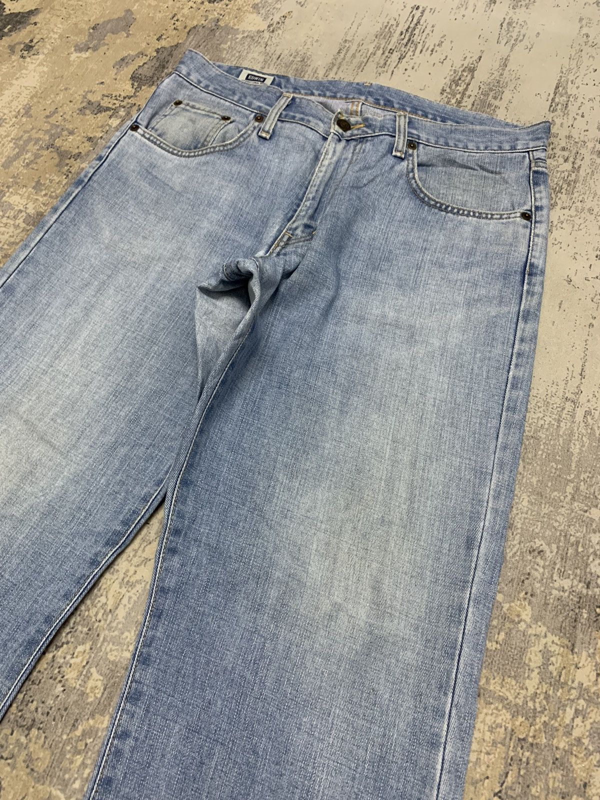 Japanese Brand Vintage Edwin Blue Wash Baggy Style Jeans 33x31.5 Size US 33 - 3 Thumbnail