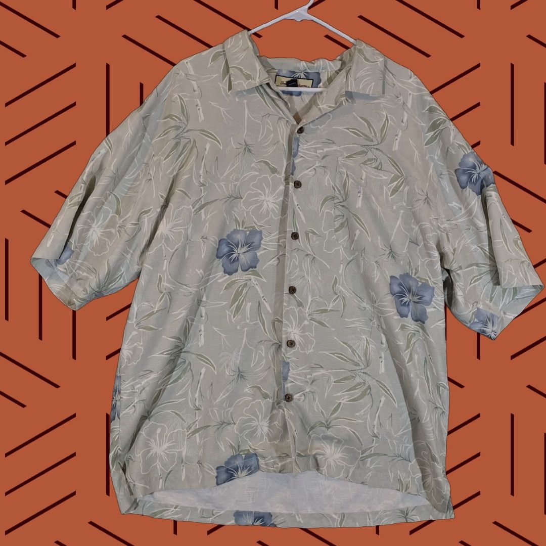 Tommy Bahama Tommy Bahama Silk Shirt Men XL Gray Floral Hawaiian Camp Aloha Resort Button Up Size US XL / EU 56 / 4 - 1 Thumbnail