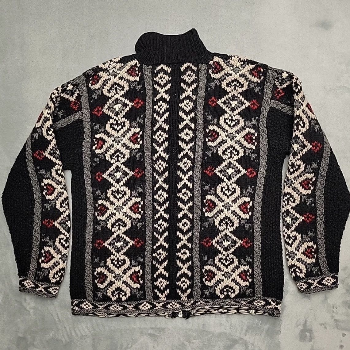 Vintage Maurices Sweater Womens S Black Shetland Wool Fair Isle Zip Nordic Cottagecore Size S / US 4 / IT 40 - 4 Thumbnail