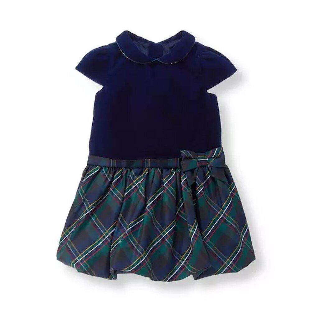 Other Janie and Jack Navy Plaid Velvet Plaid Silk Blend Dress Siz Size XXS / US 00 / IT 34 - 1 Thumbnail