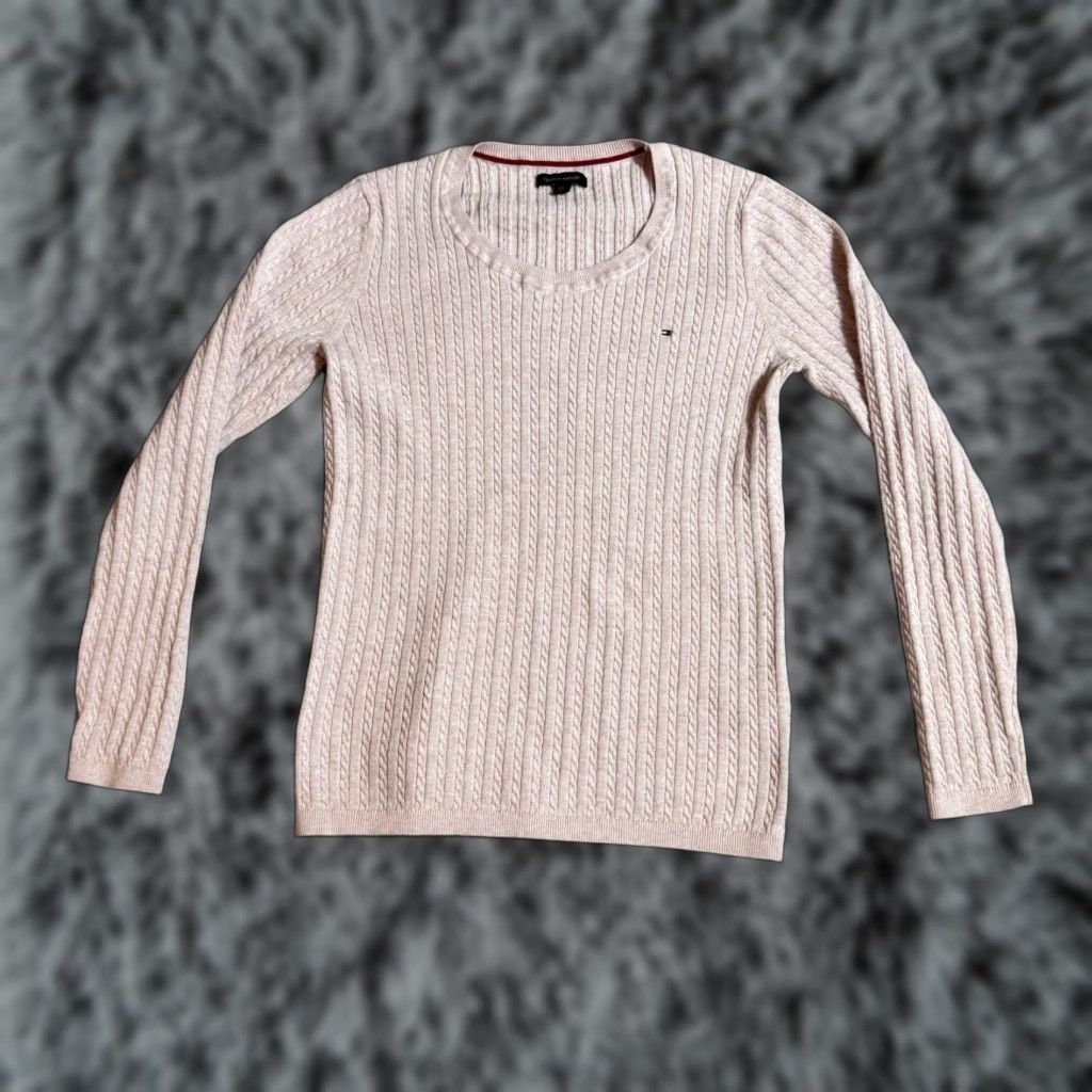 Tommy Hilfiger Tommy Hilfiger Sweater Women Large Cable-Knit Preppy Academia Chic Classic Pink 100% Cotton Pullover Regular Knit Lightweight Logo Embroidered Size L / US 10 / IT 46 - 1 Thumbnail