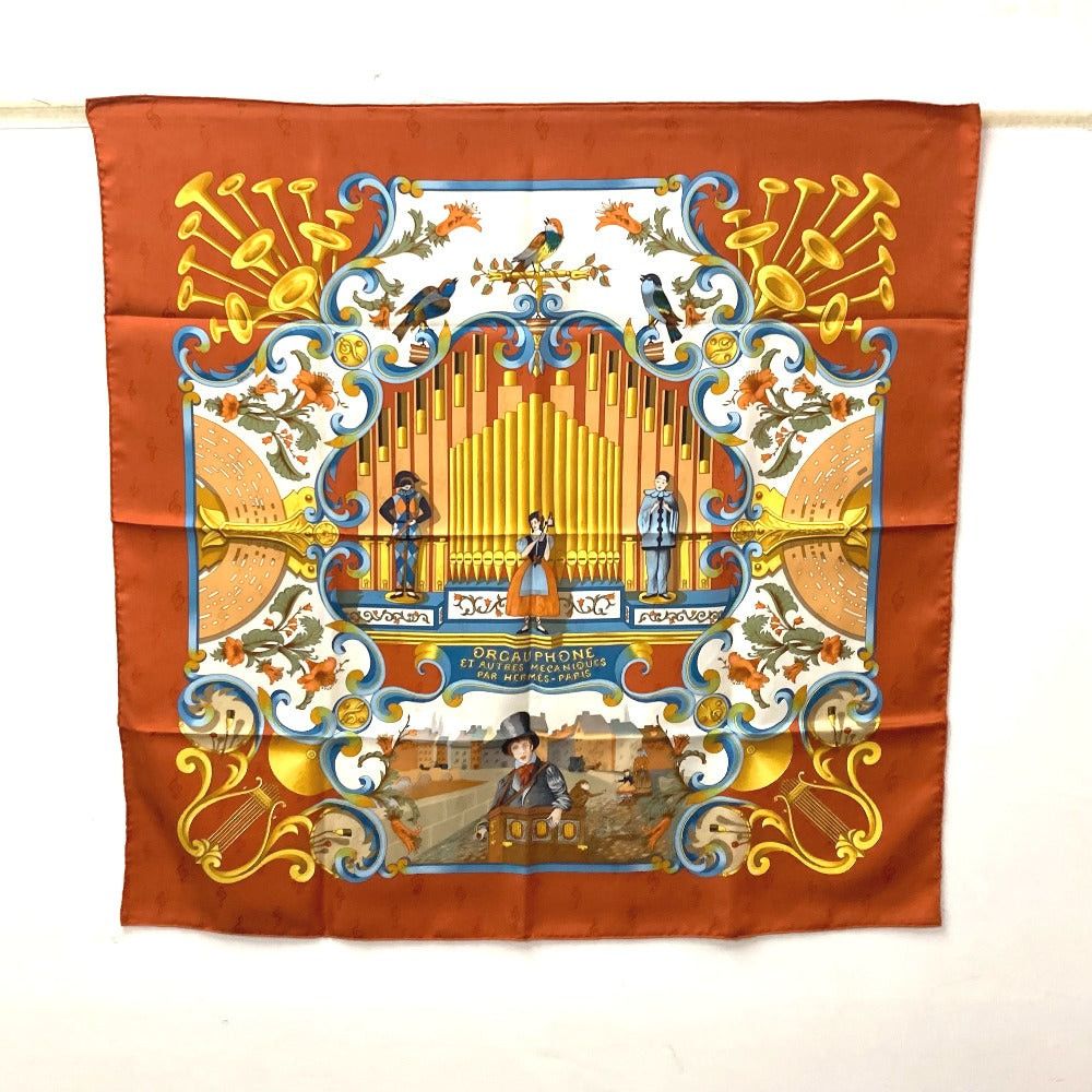 Hermes Hermes Calais 90 Orgauphone Et Autres Mecaniques Pipe Organ And Clockwork Instruments Scarf Silk Women Orange Size ONE SIZE - 1 Thumbnail