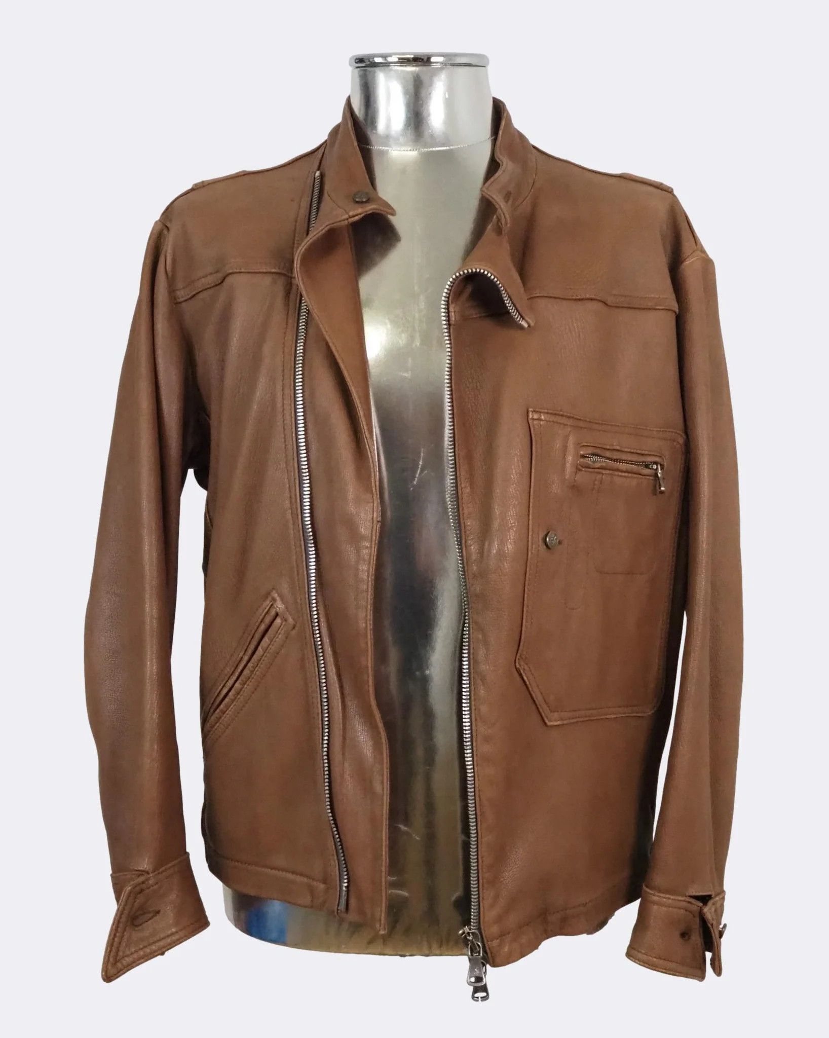 image of Men's Gianfranco Ferre Brown Textured Leather Jacket $1130 (Size Large)
