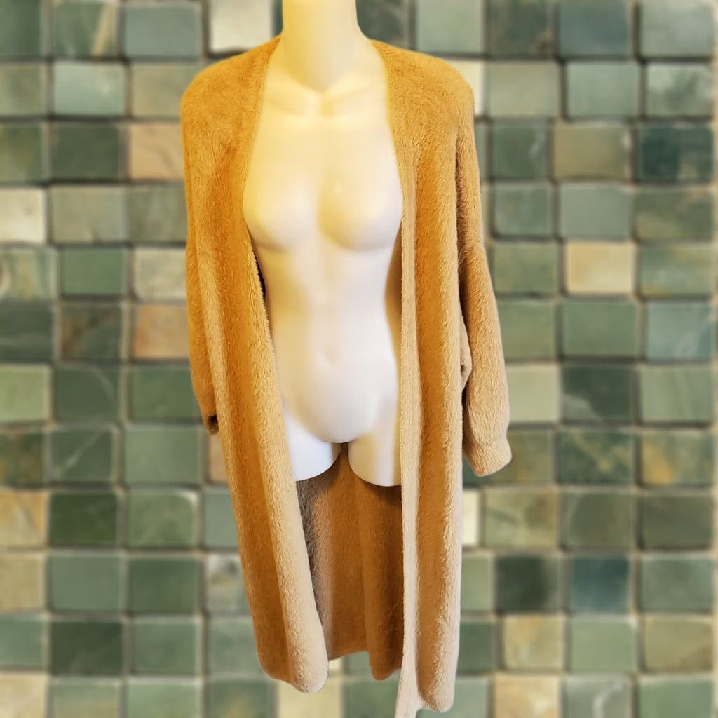 Express Express Cardigan Womens XS Beige Tan Open Duster Fuzzy Knit Super Soft Maxi Size XS / US 0-2 / IT 36-38 - 1 Thumbnail