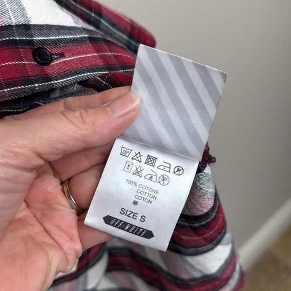Off-White NEW OFF WHITE burgundy and white long sleeve plaid button Size US L / EU 52-54 / 3 - 10 Thumbnail