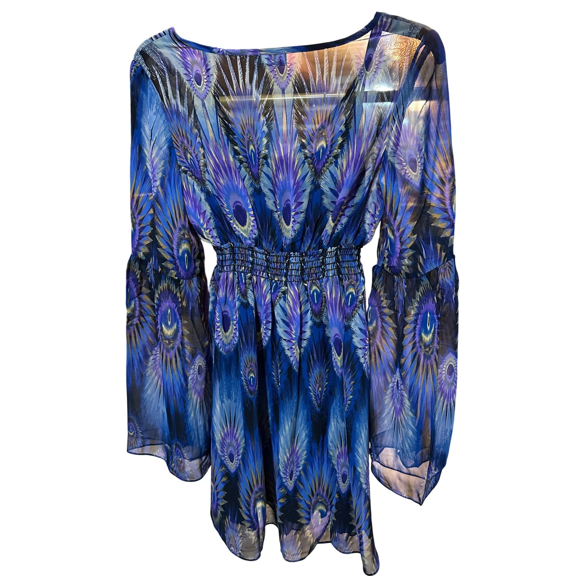 Designer Three Eighty Two Bohemian Peacock Feather Size S Sheer Dress Size S / US 4 / IT 40 - 5 Thumbnail