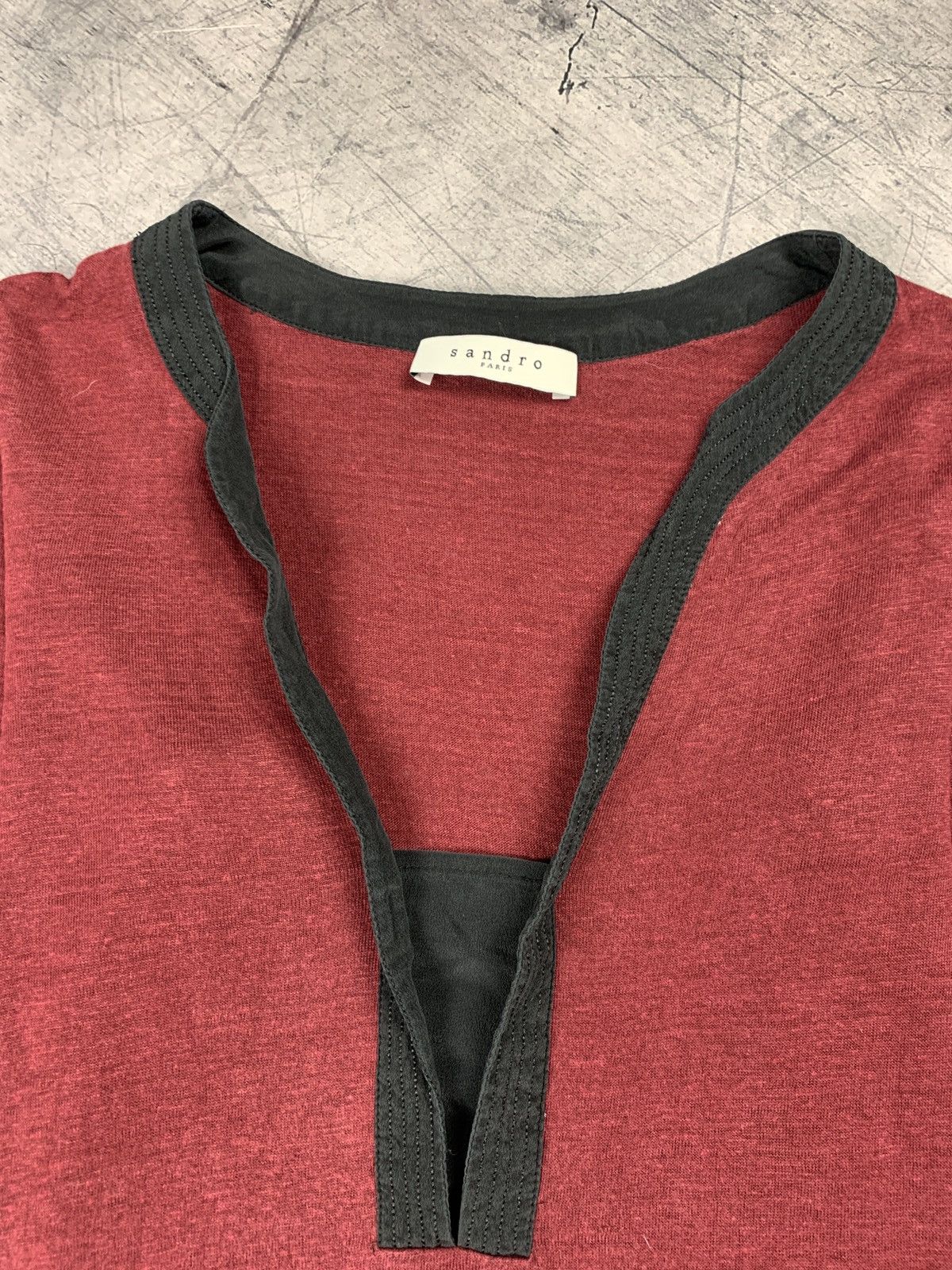 Sandro Sandro Paris V-Neck Linen T-Shirt Burgundy Size L Luxury Top Size S / US 4 / IT 40 - 4 Thumbnail