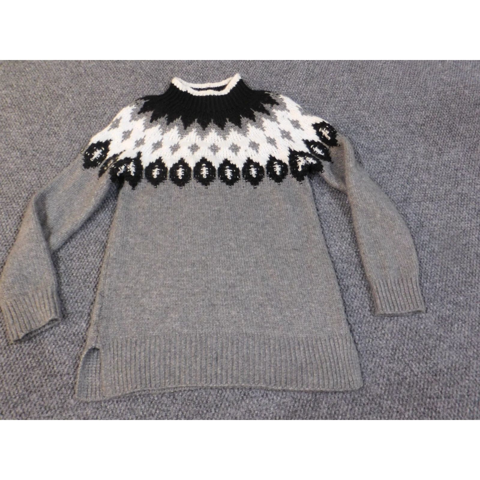 Loft LOFT Geometric Knit Pullover Sweater Medium Gray Wool Acrylic Rib Knit Long Sleeve High Neck Womens Regular Size M Size M / US 6-8 / IT 42-44 - 3 Thumbnail