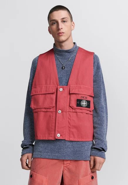 Dior × Stone Island o1w1db10725 493C Cotton Blend Stain Vest in Red Size US M / EU 48-50 / 2 - 2 Thumbnail