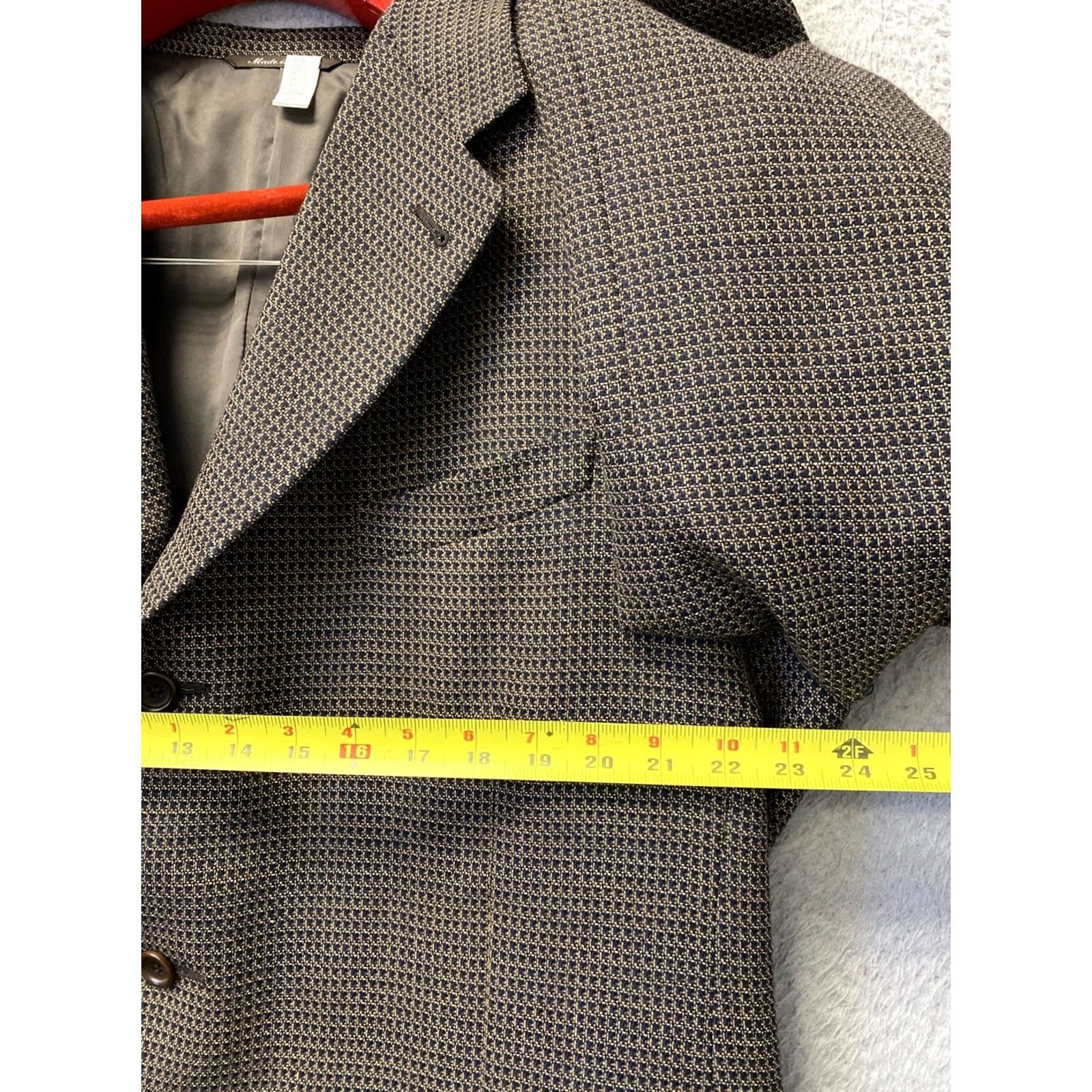 Canali Canali Blazer Men’s 48 Wool Geometric Single-Breasted Three-Button Notch Lapel Gold Brown Italy Shirt? Size 48R - 4 Thumbnail