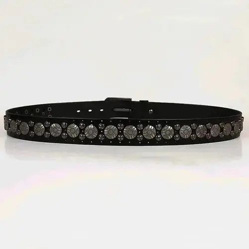 Other Retro Black Leather Rivet Jeans Belt Size ONE SIZE - 4 Thumbnail