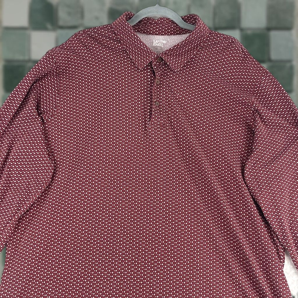 Lands' End Lands' End Polo Shirt Mens Size XXL Red Long Sleeve Collared Stretch Geo Print Size US XXL / EU 58 / 5 - 1 Thumbnail