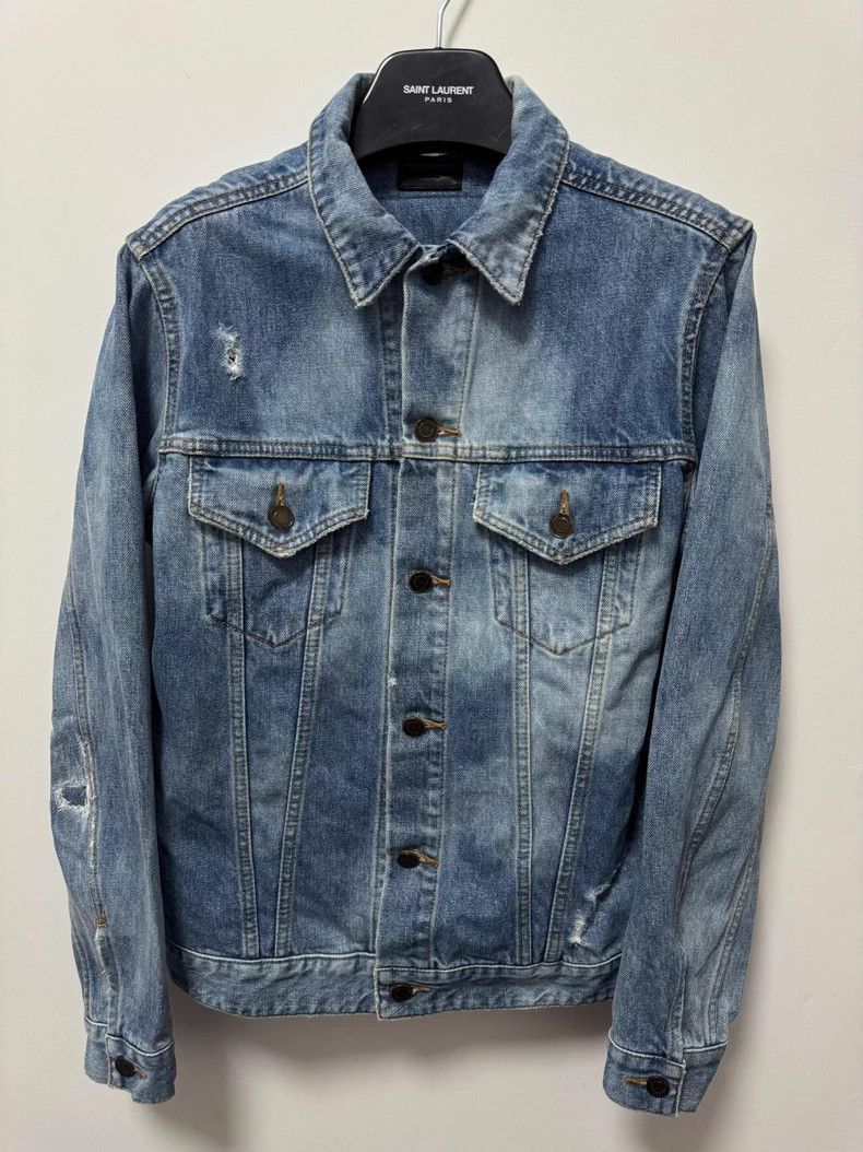 Saint Laurent Paris Distressed Blue Denim Jacket with Embroidery- DMC Size US M / EU 48-50 / 2 - 1 Thumbnail