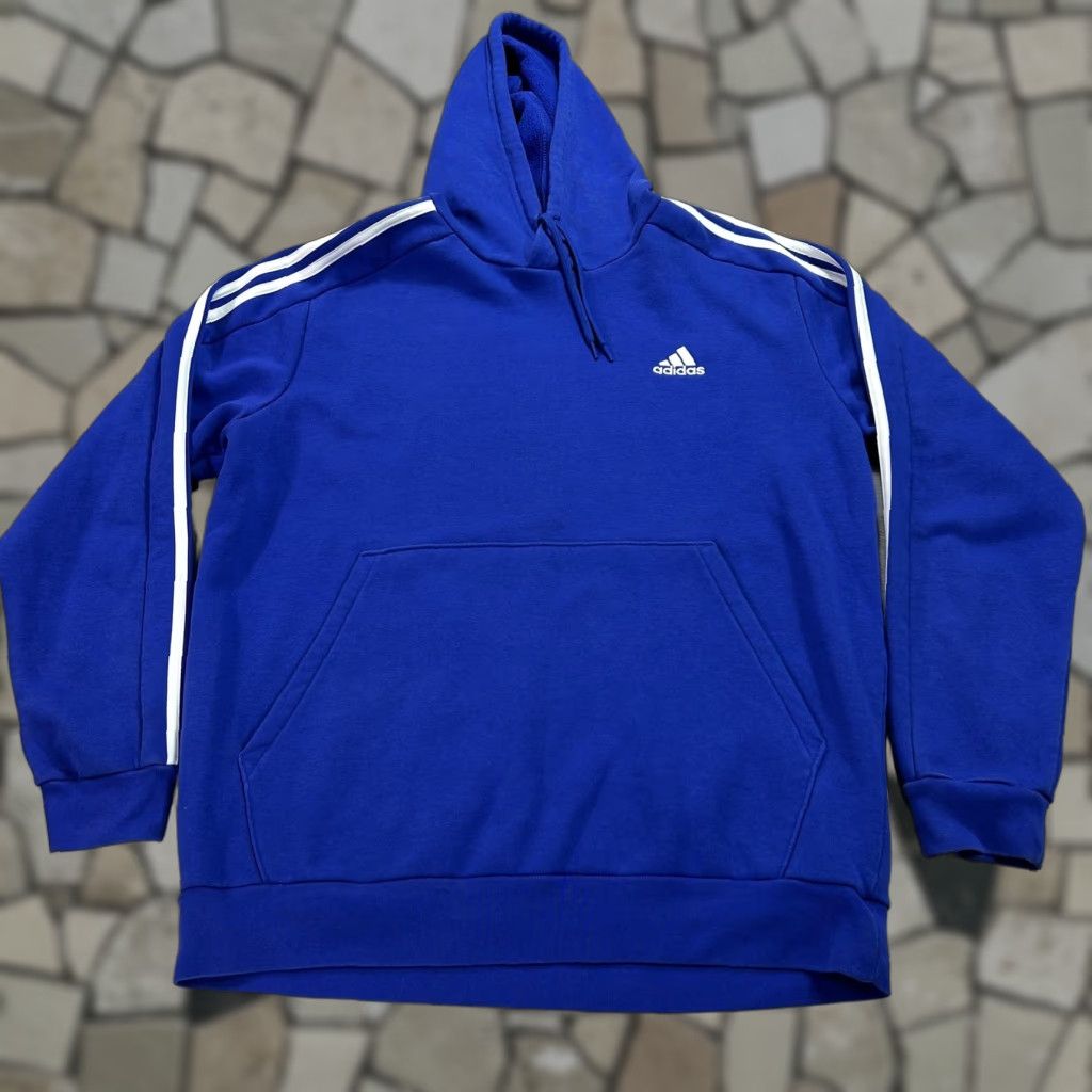 Adidas Adidas Hoodie Mens Large Blue Three Stripe Fleece Pullover Sweatshirt IJ8934 Size US L / EU 52-54 / 3 - 1 Thumbnail