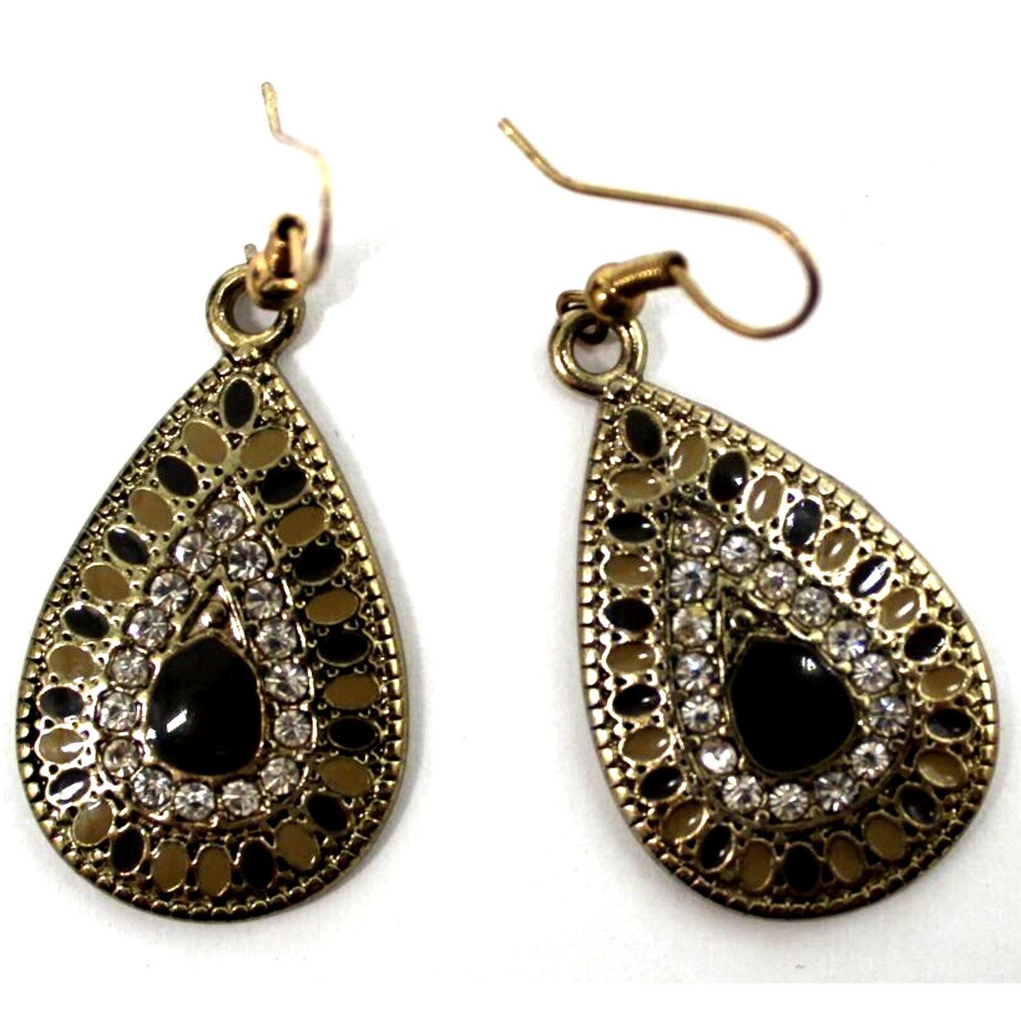 Other Rhinestone Enamel Drop Earrings • Golden • Beige & Brown Size ONE SIZE - 1 Thumbnail
