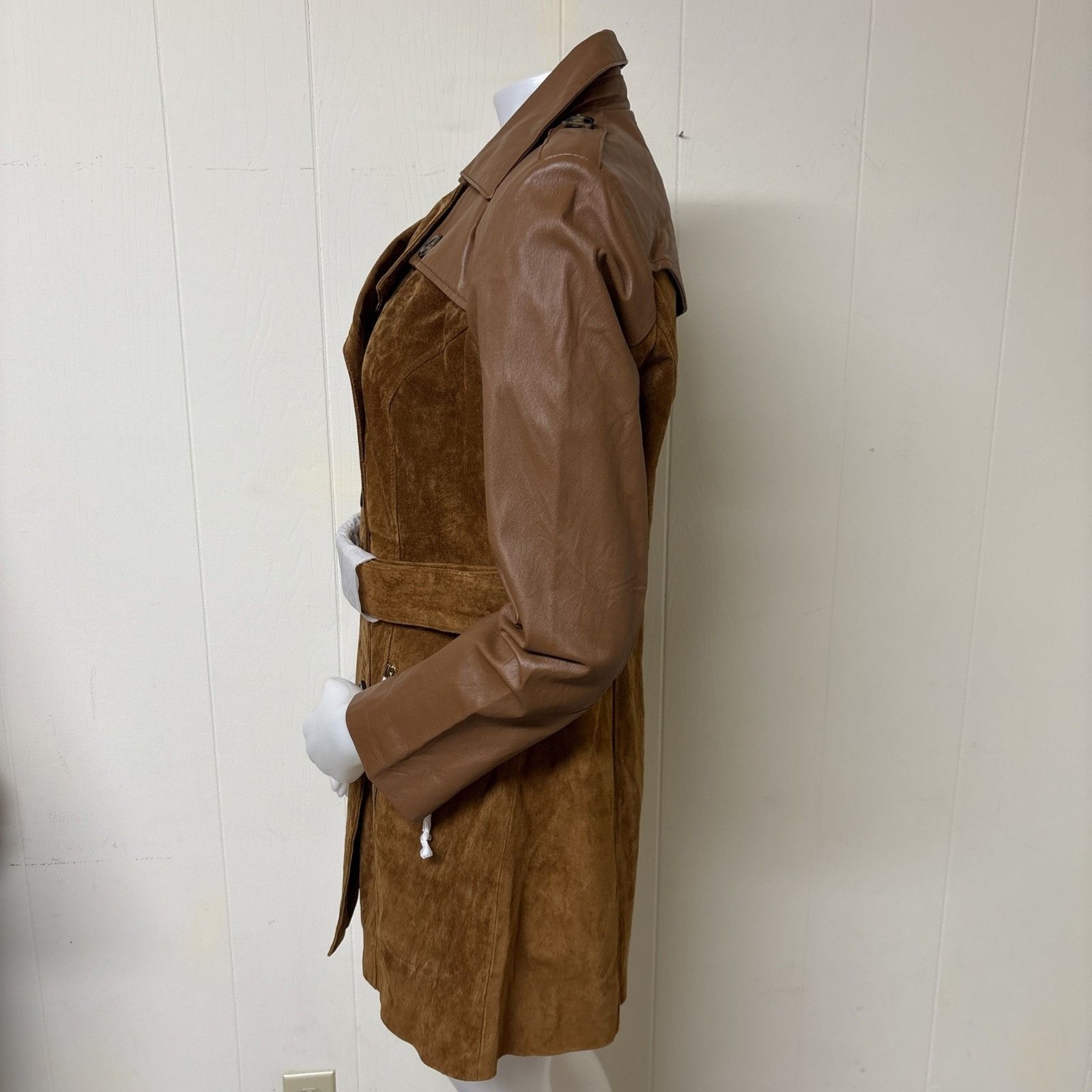 Other Suede Leather Trench Coat Womens M Belted Double Breasted Ch Size M / US 6-8 / IT 42-44 - 3 Thumbnail