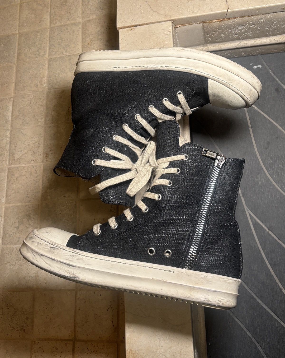Rick Owens Rick Owens DRKSHDW Waxed Denim High Top Ramones Size US 7 / EU 40 - 11 Thumbnail