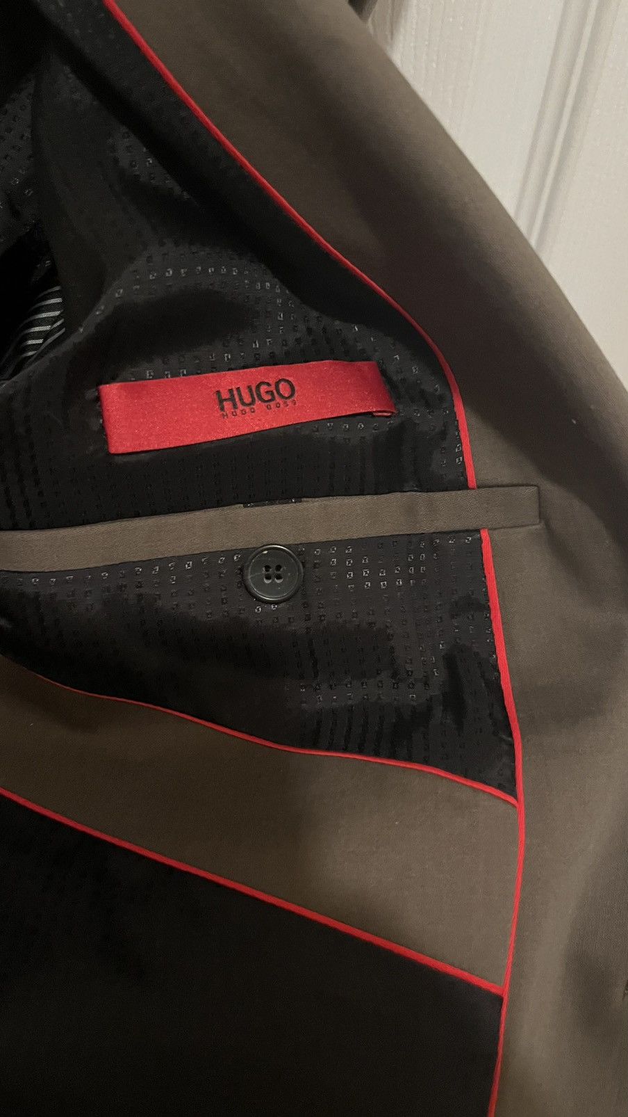 Hugo Boss Dark Olive Green w leather trim - classy like-new blazer Size 36R - 3 Thumbnail