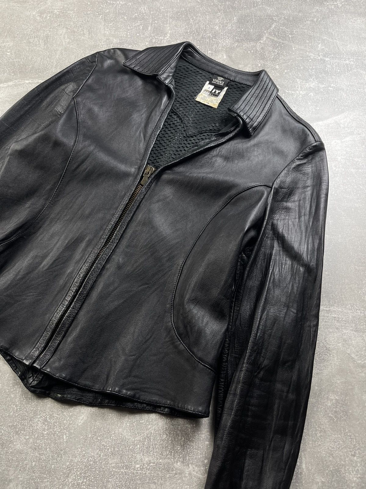 Versace Jeans Couture × Vintage Versace Leather Avant garde Black Slim Leather Jacket Size L / US 10 / IT 46 - 5 Thumbnail